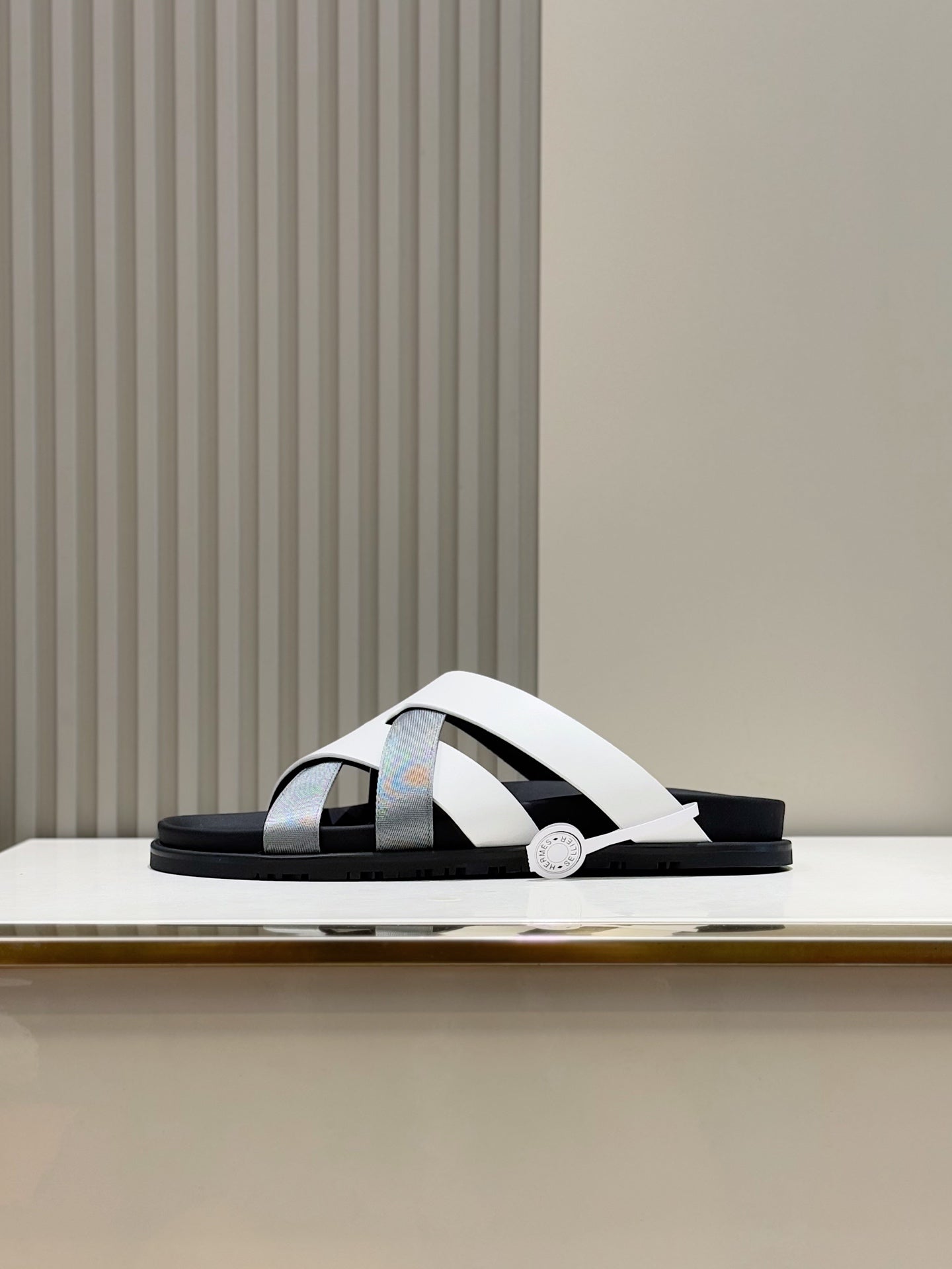 HM Men's Kazimir Slide Grey White Calfskin 562768