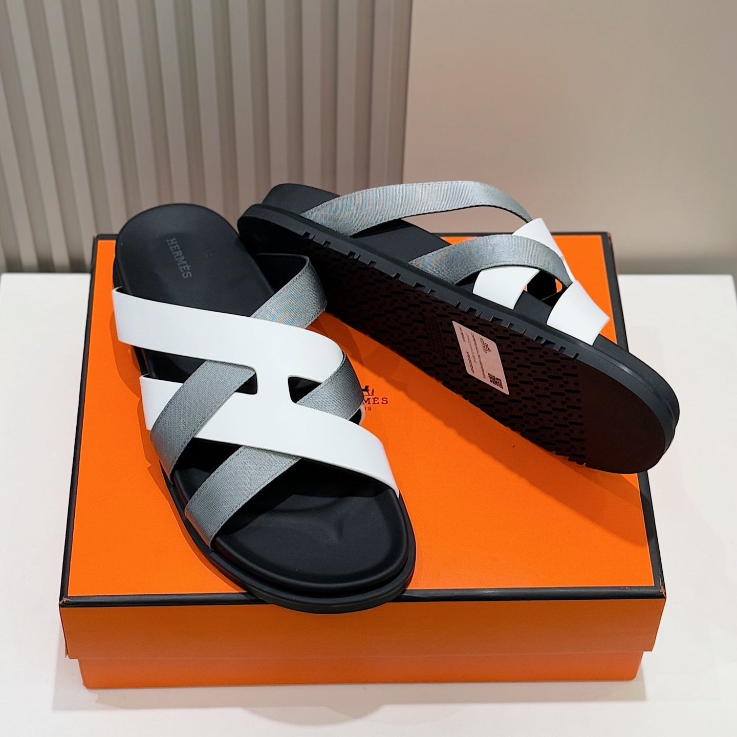 HM Men's Kazimir Slide Grey White Calfskin 562768