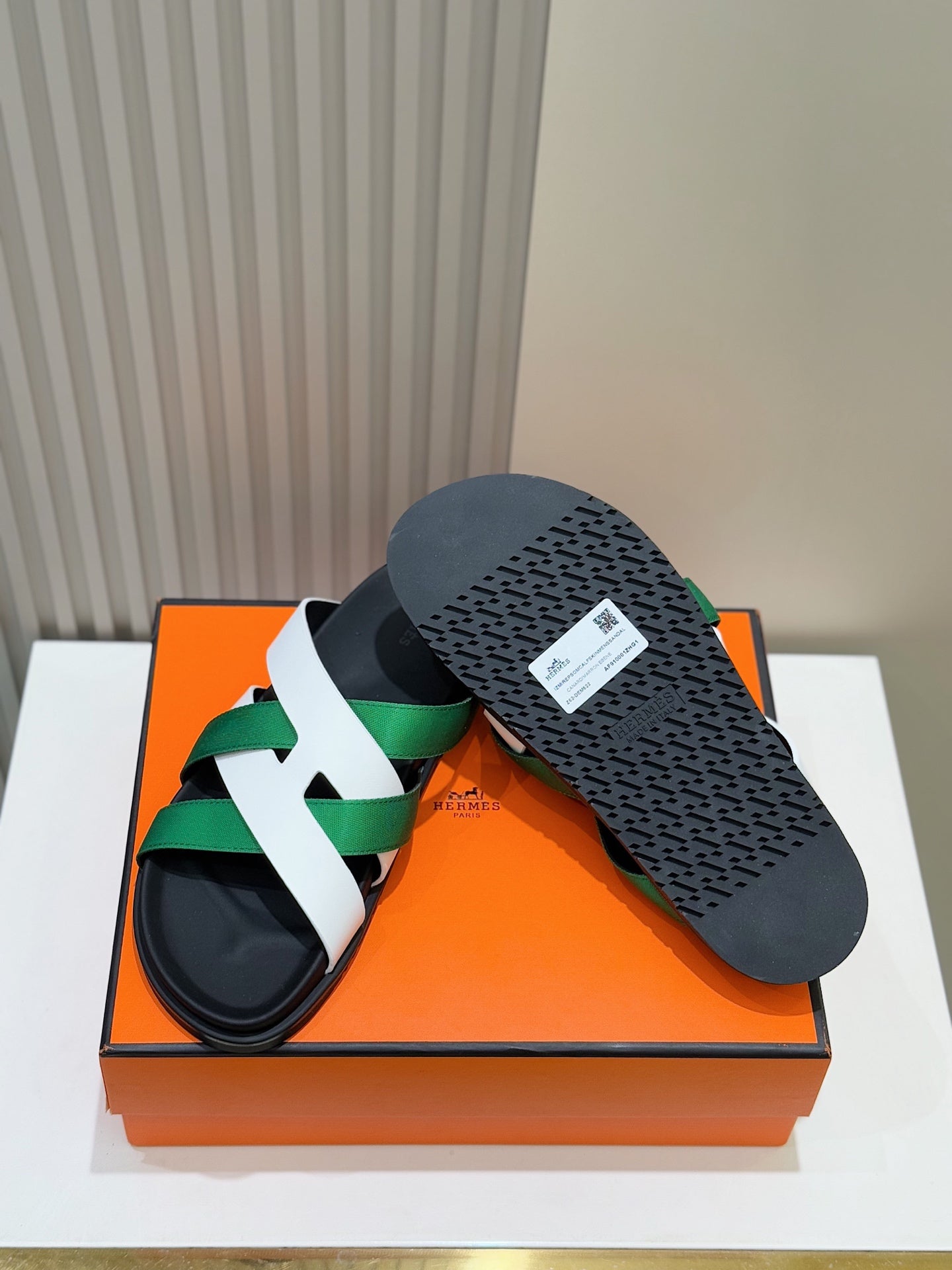 HM Men's Kazimir Slide Green White Calfskin 562776