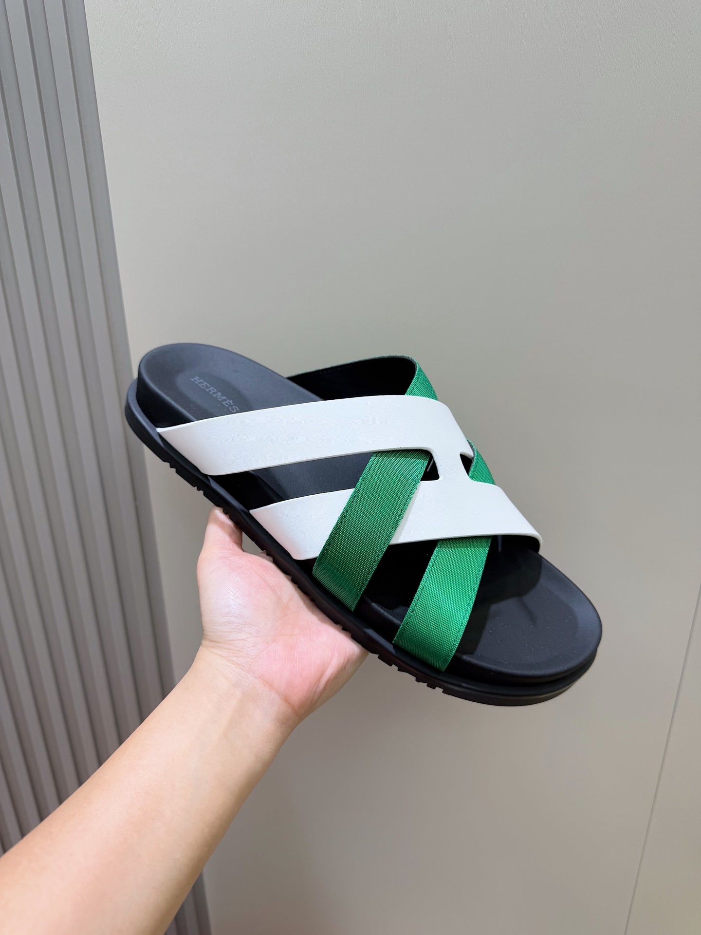 HM Men's Kazimir Slide Green White Calfskin 562776