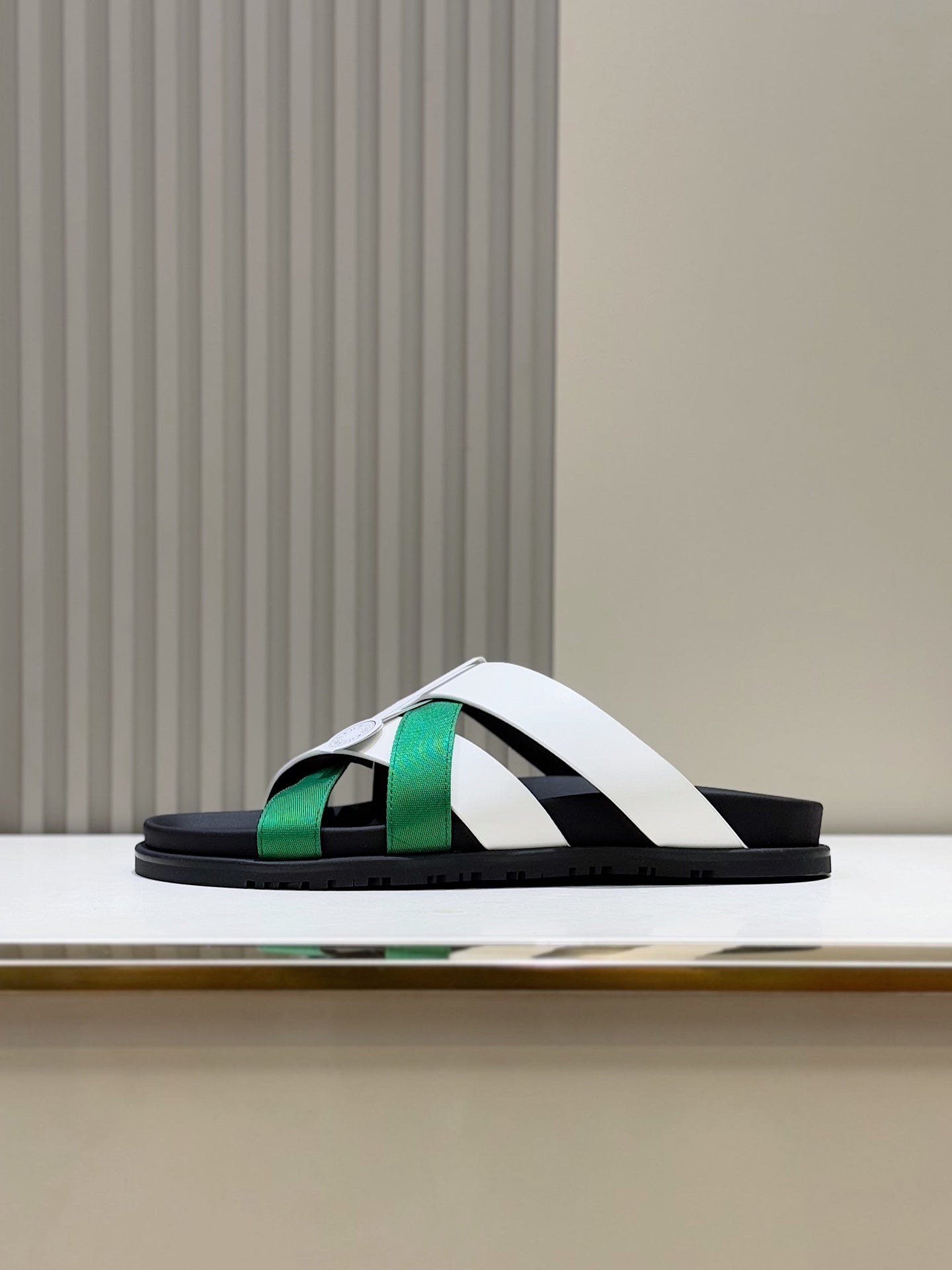 HM Men's Kazimir Slide Green White Calfskin 562776