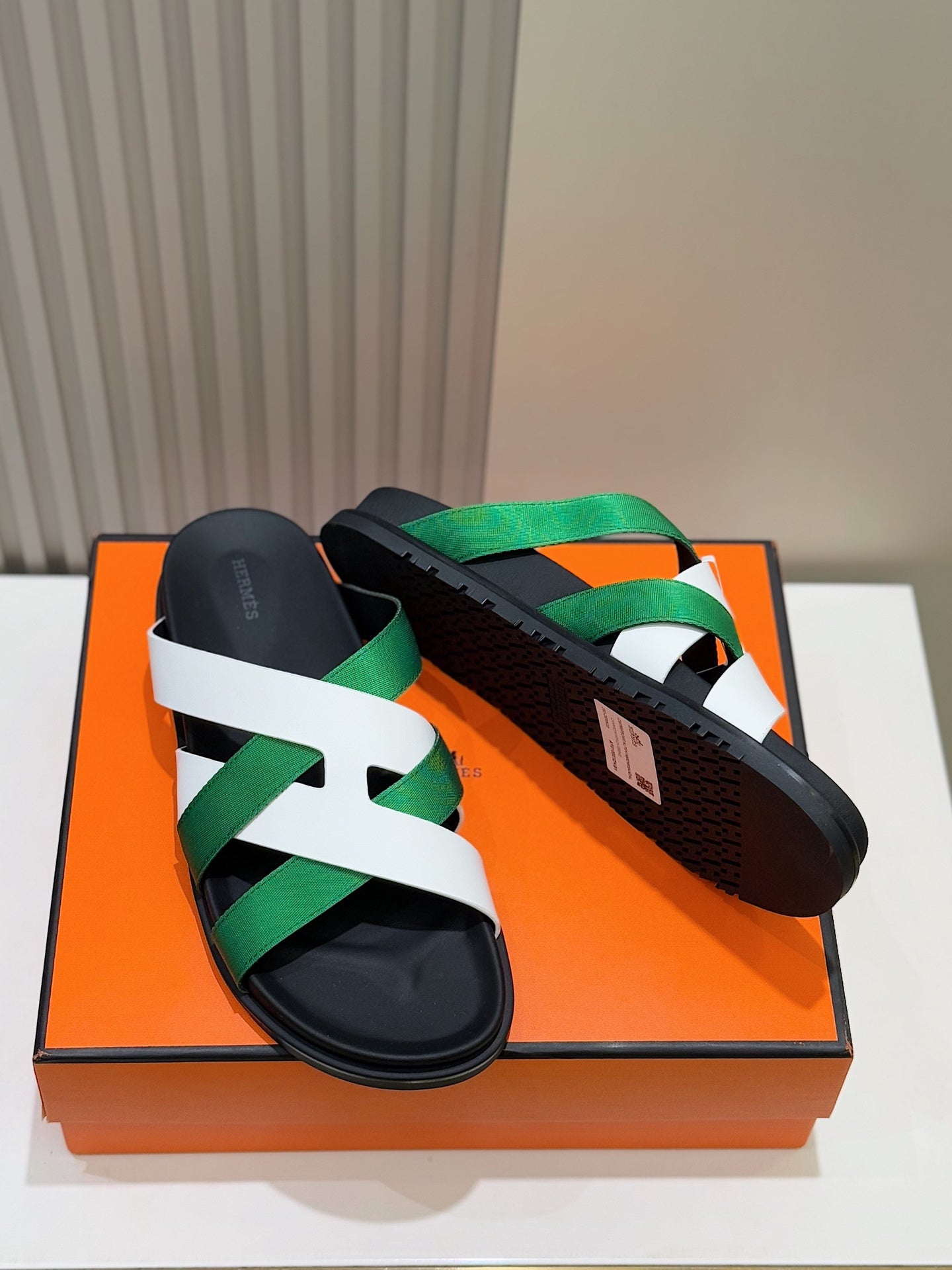 HM Men's Kazimir Slide Green White Calfskin 562776