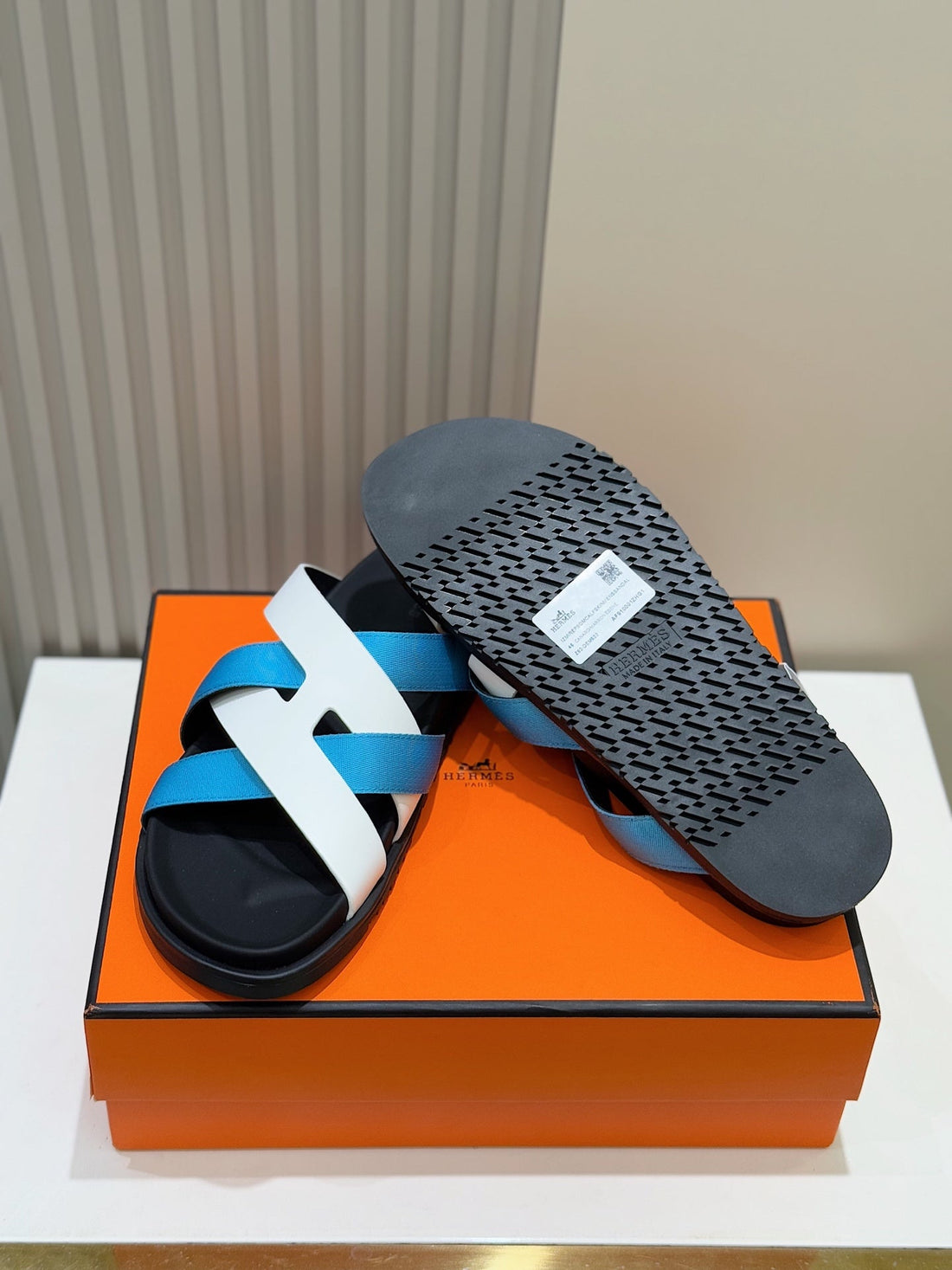 HM Men's Kazimir Slide Blue White Calfskin 562777