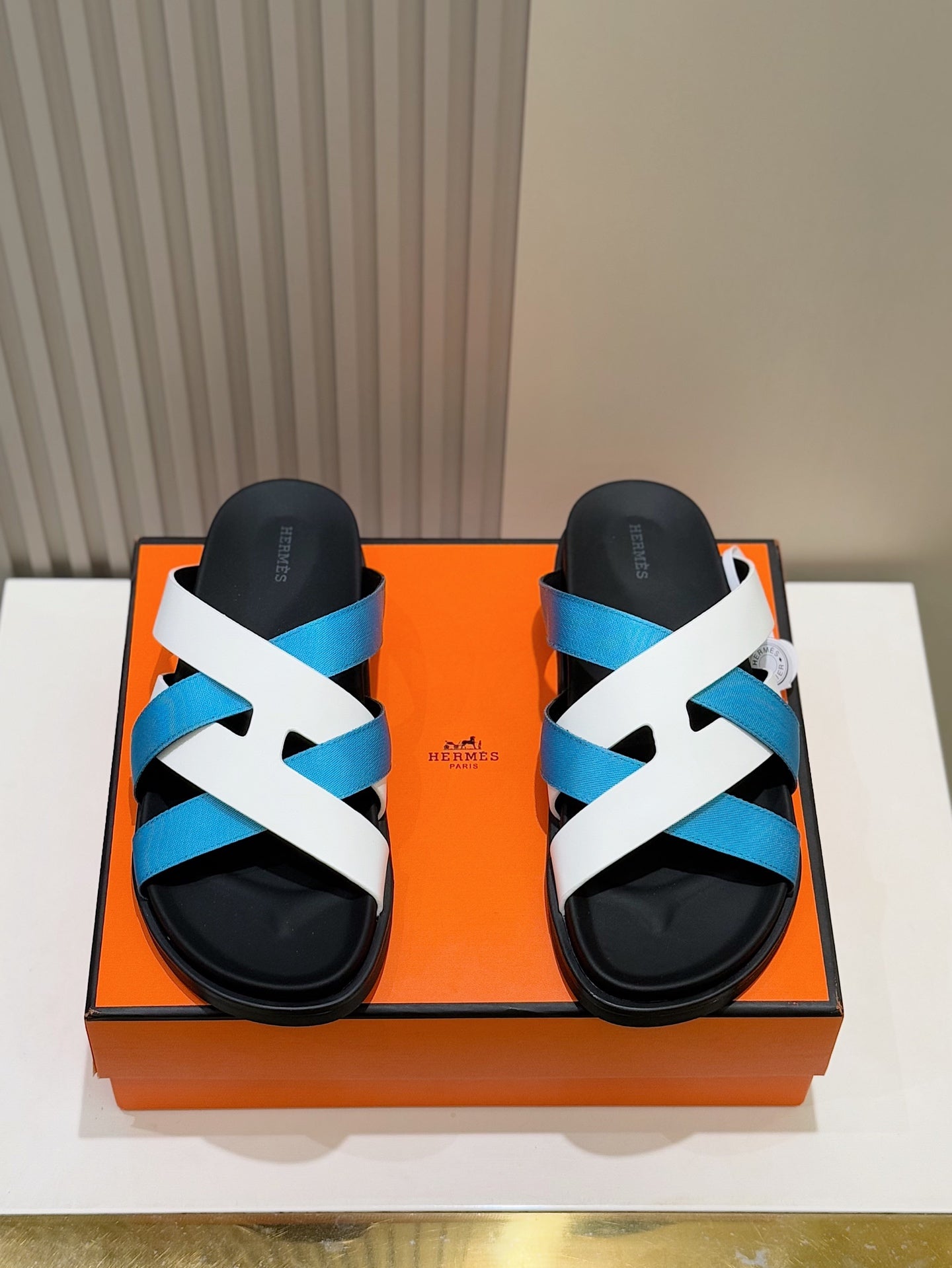 HM Men's Kazimir Slide Blue White Calfskin 562777