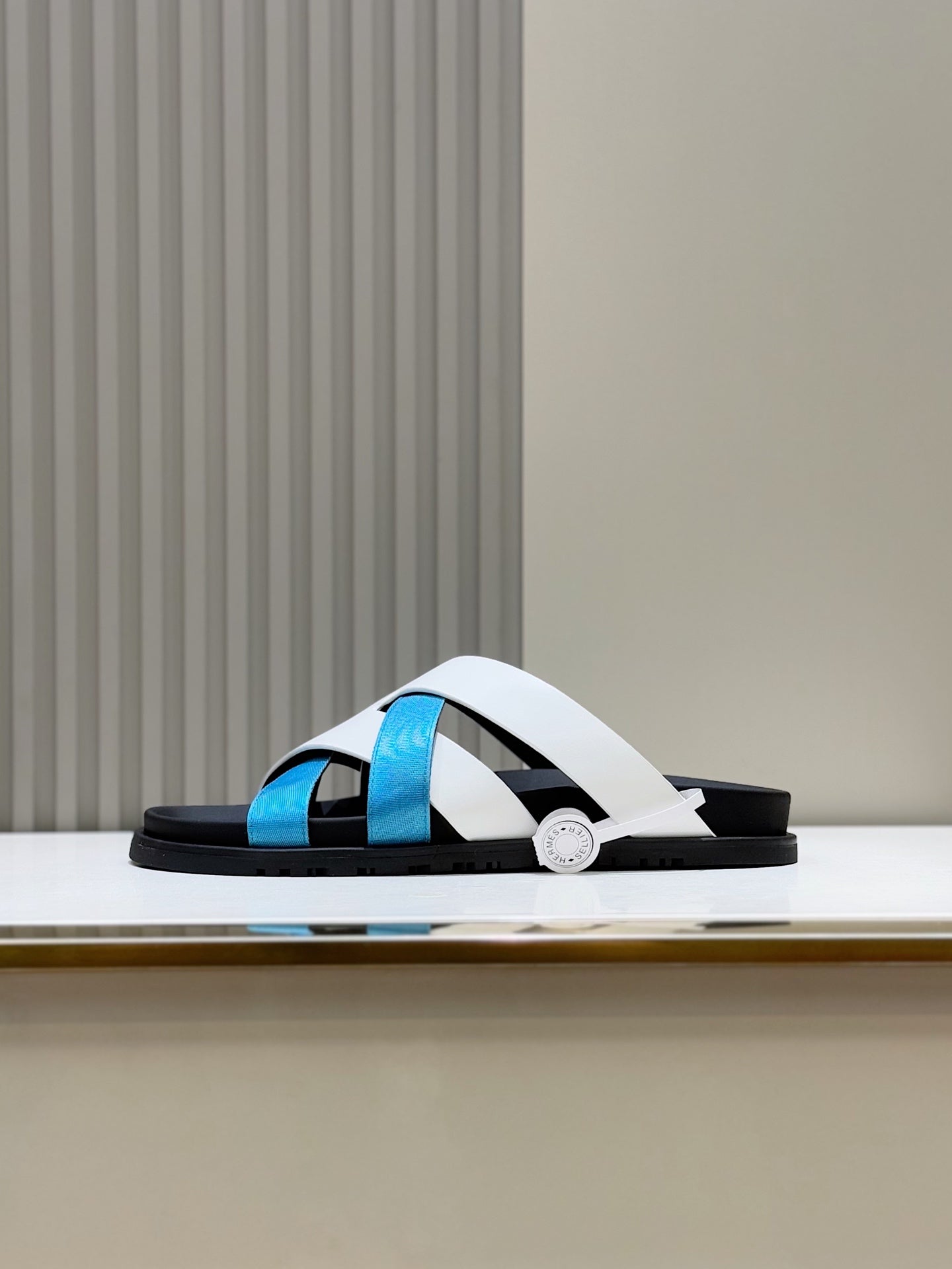 HM Men's Kazimir Slide Blue White Calfskin 562777