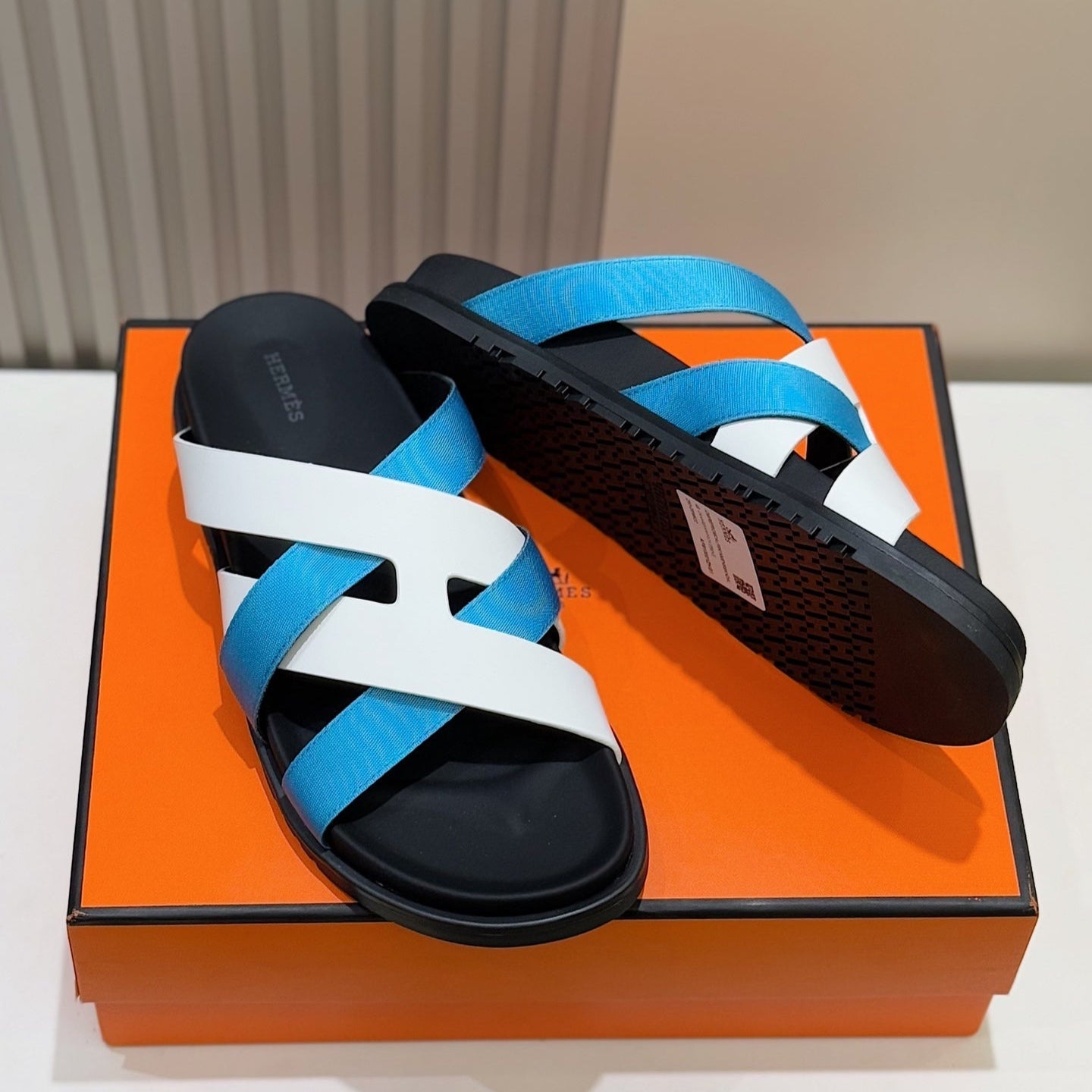 HM Men's Kazimir Slide Blue White Calfskin 562777