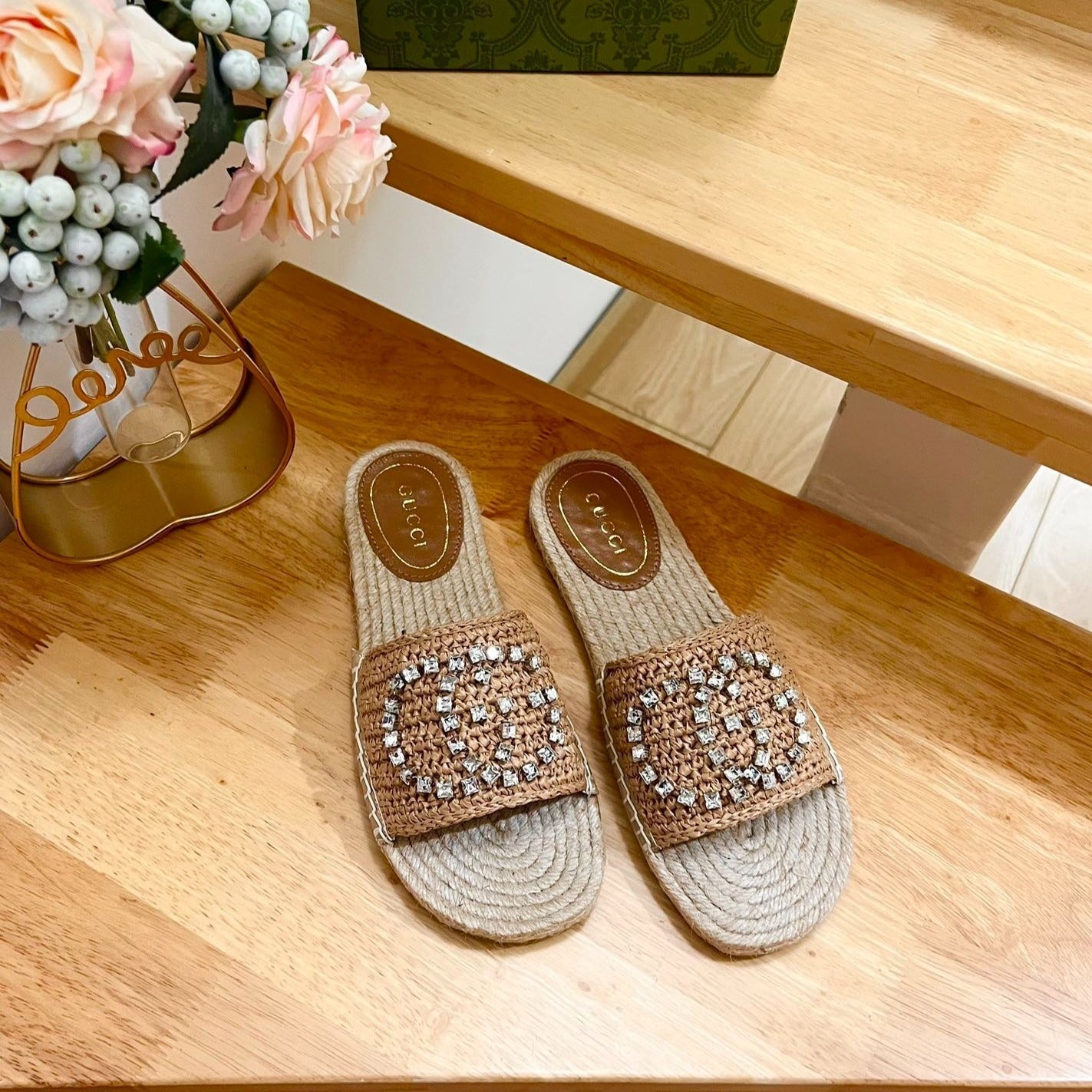 GG  Casual Style Logo Sandals Brown Caramel