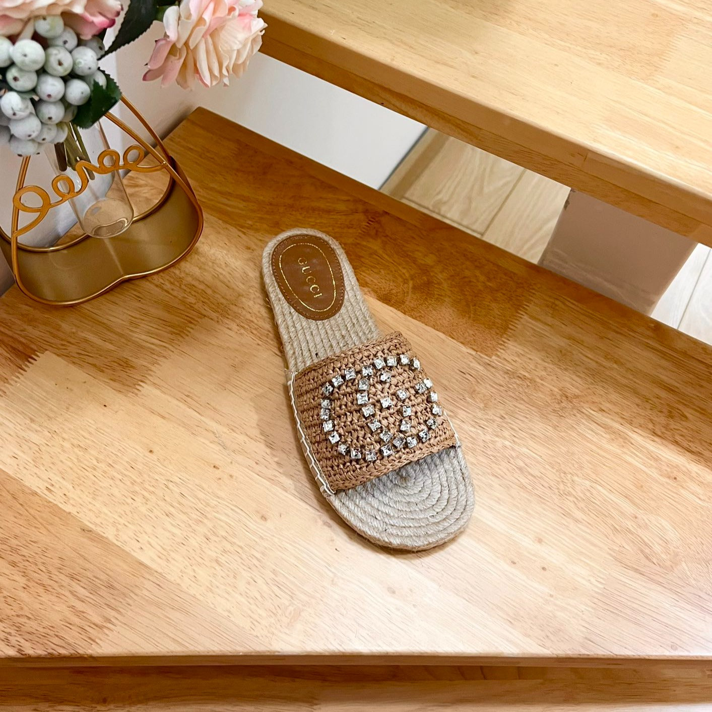 GG  Casual Style Logo Sandals Brown Caramel