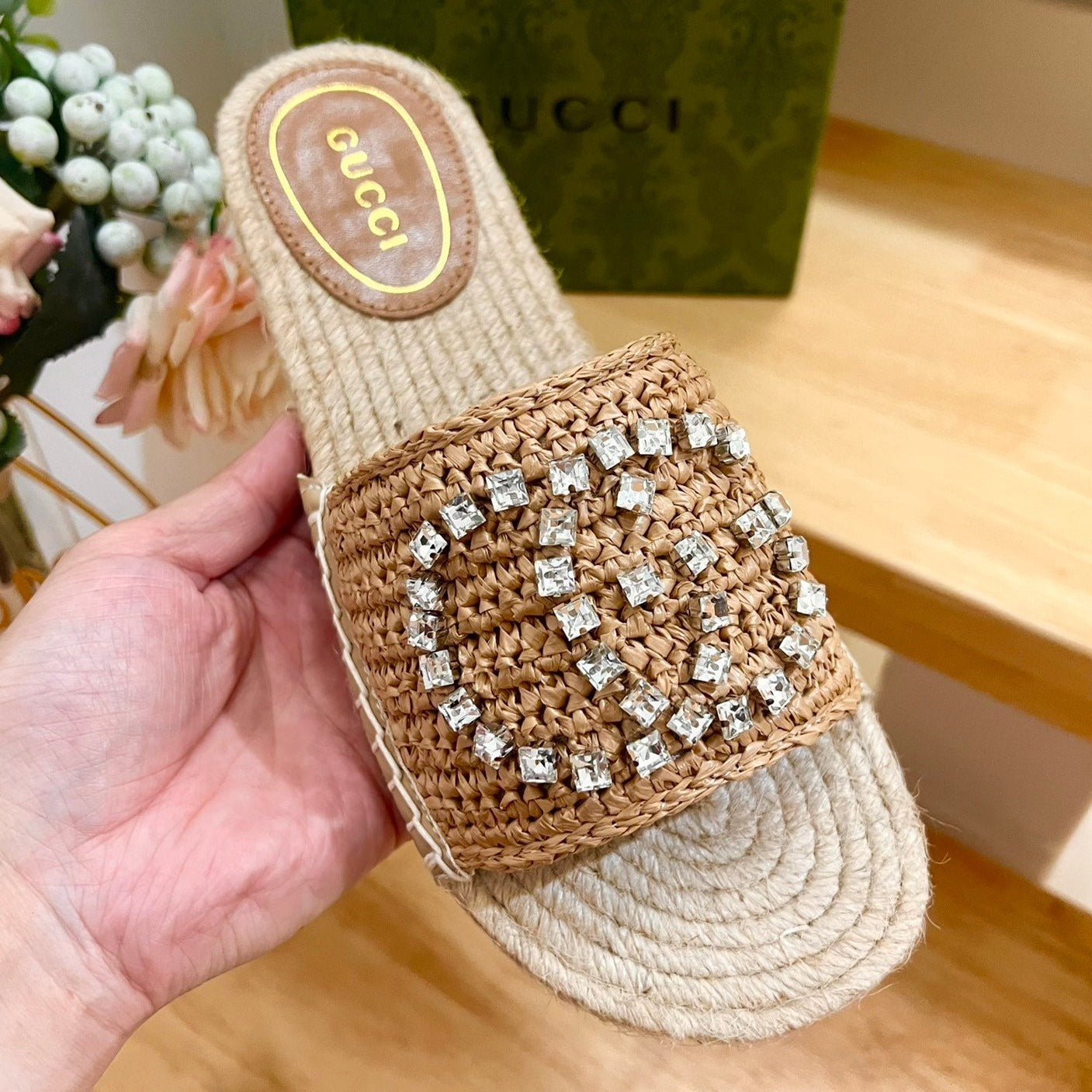 GG  Casual Style Logo Sandals Brown Caramel