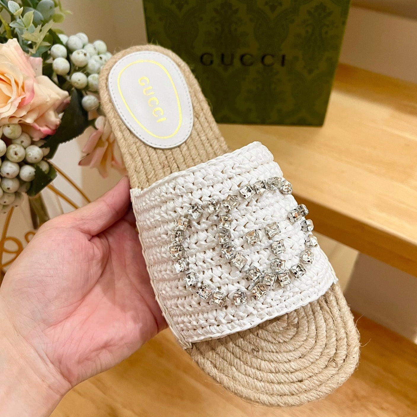 GG  Casual Style Logo Sandals White