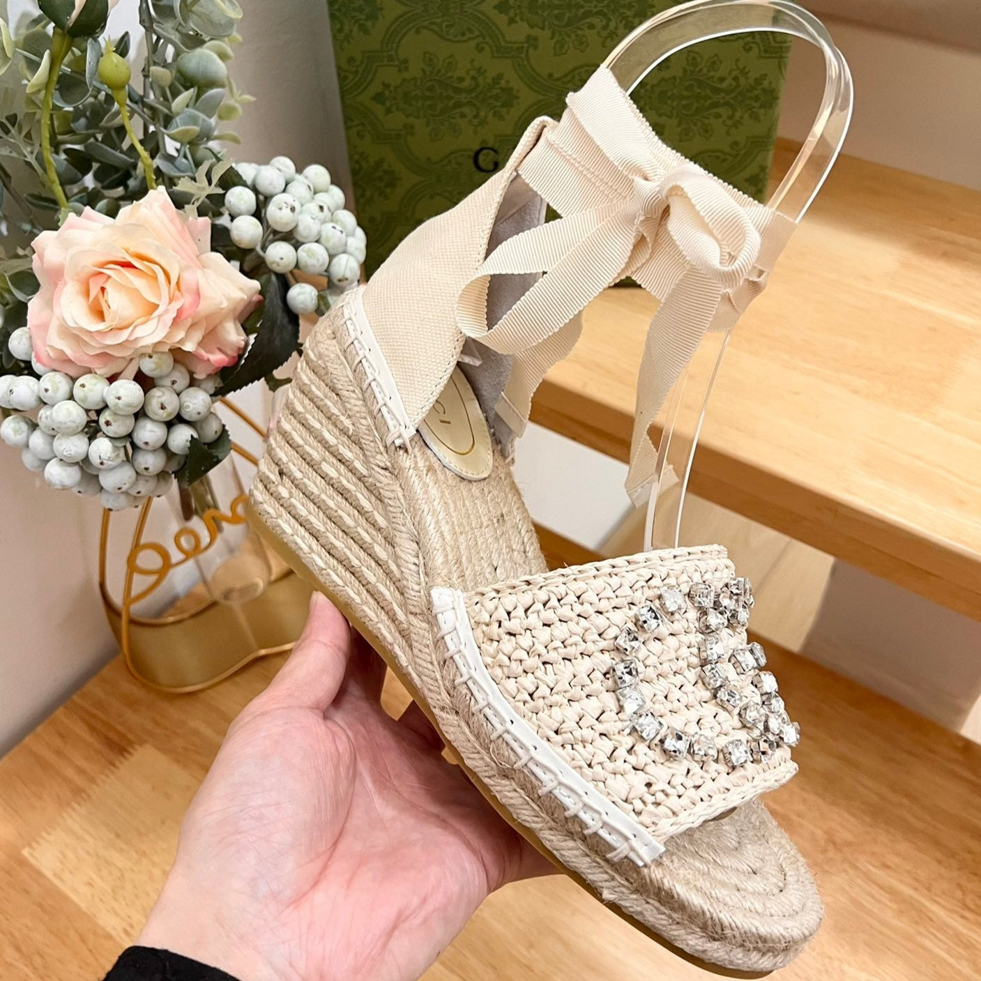 GG  Women High Sandal Shoes Beige