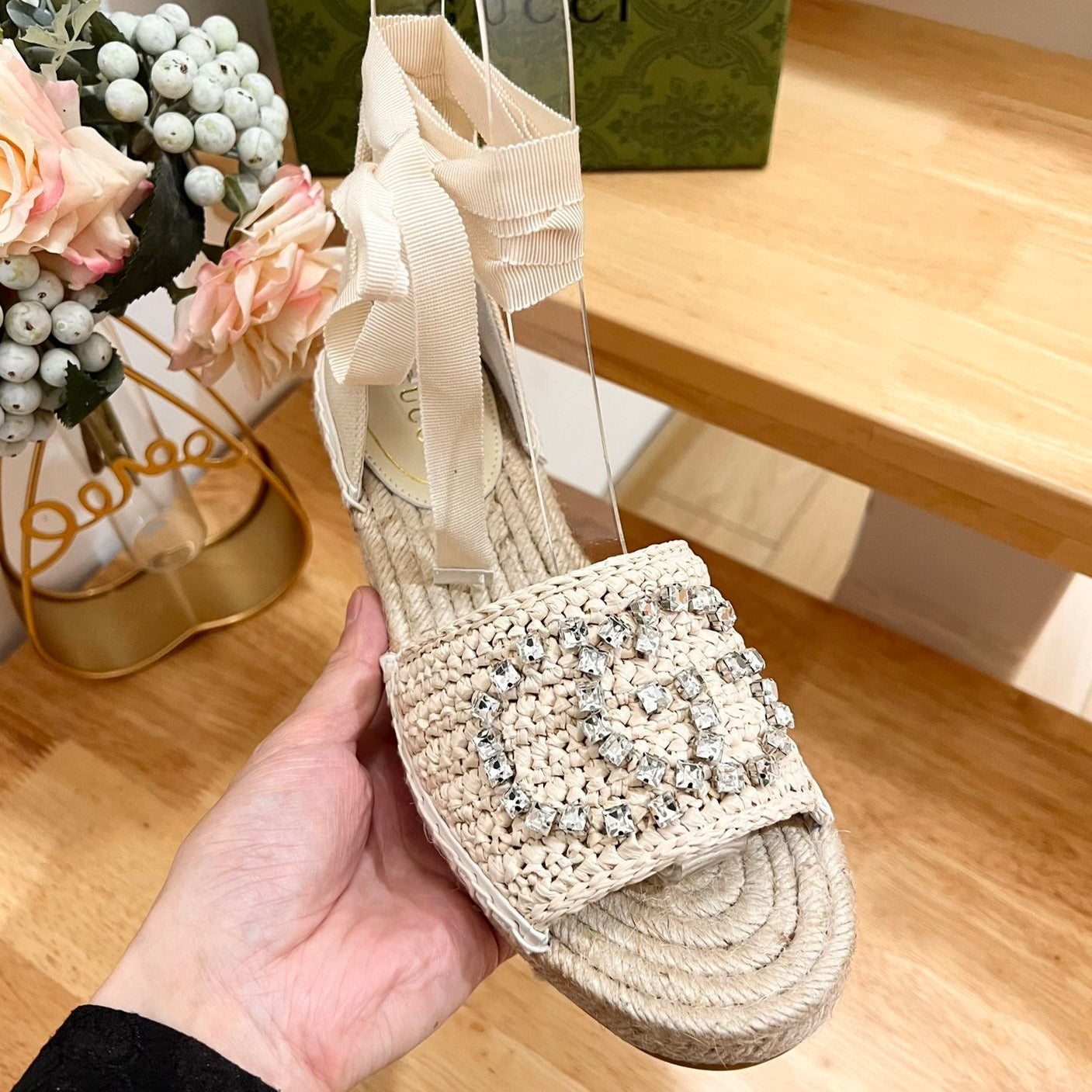 GG  Women High Sandal Shoes Beige