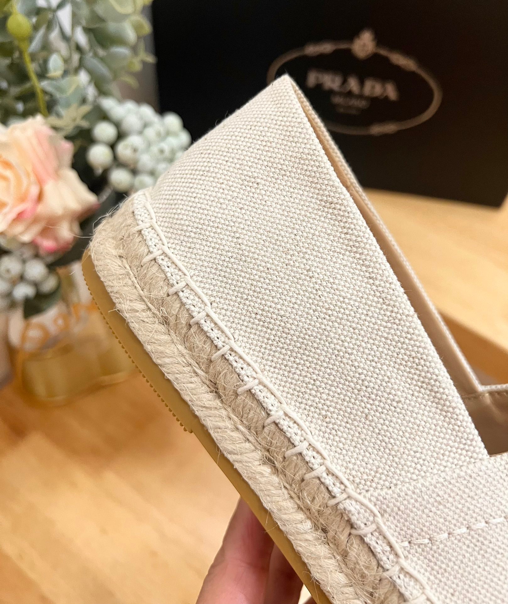 PRA ESPADRILLES LOAFERS CREAMY WHITE LINEN FABRIC