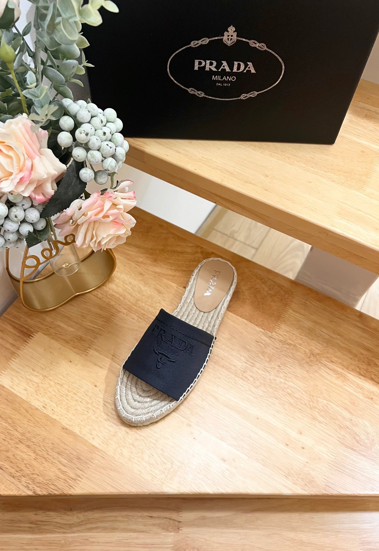 PRA CROCHET SLIPPERS NAVY LINEN FABRIC