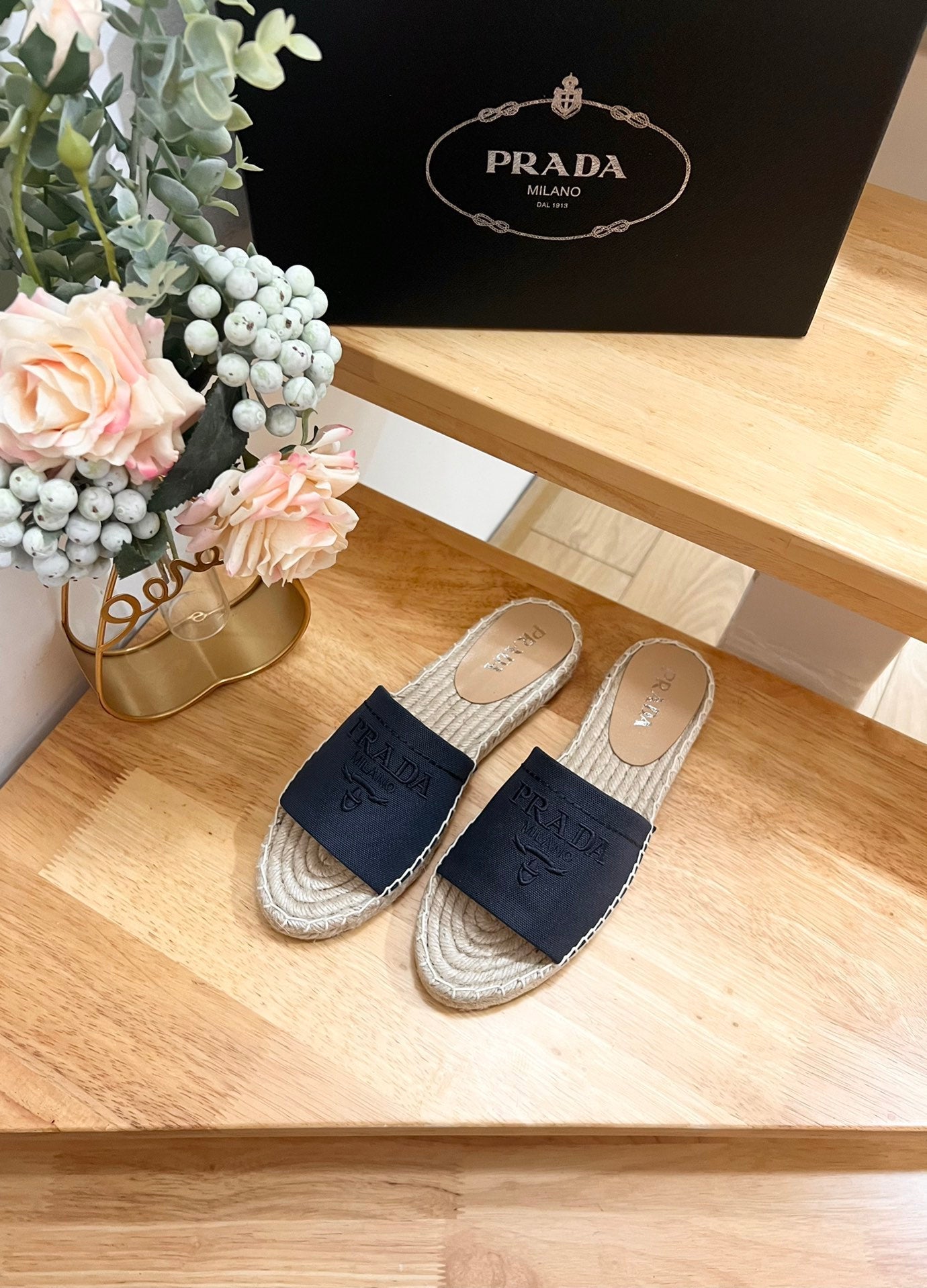 PRA CROCHET SLIPPERS NAVY LINEN FABRIC