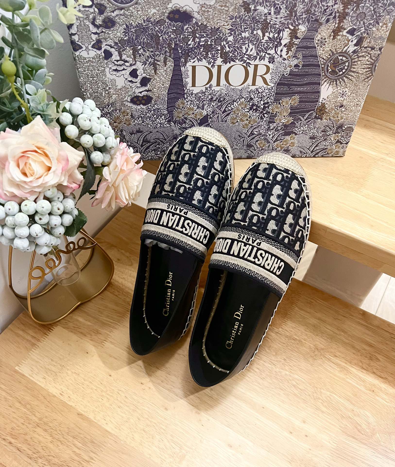 CD Granville Espadrille Charcoal Blue Black Oblique Jacquard Fabric And Calfskin