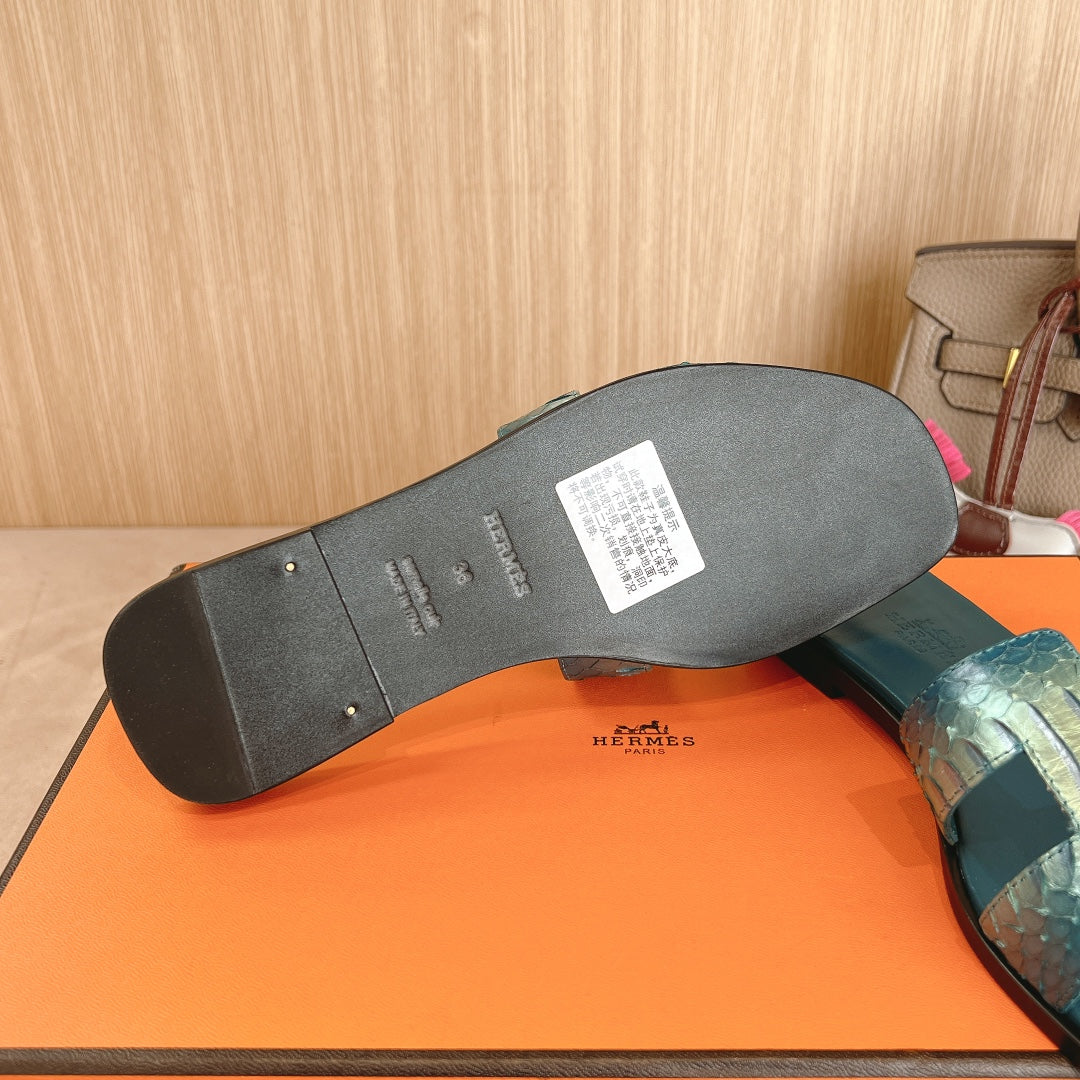 HM Oran Sandals Dark Teal Calfskin 312781