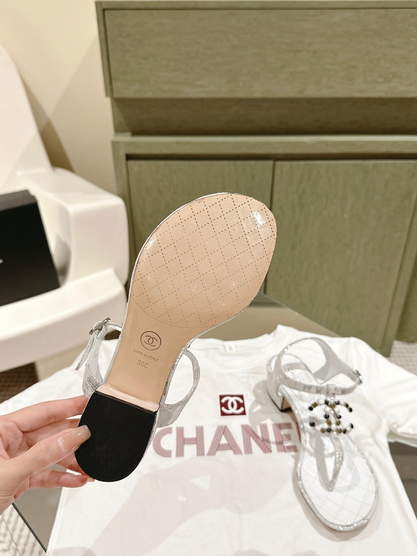 cc sandal 45 white lambskin