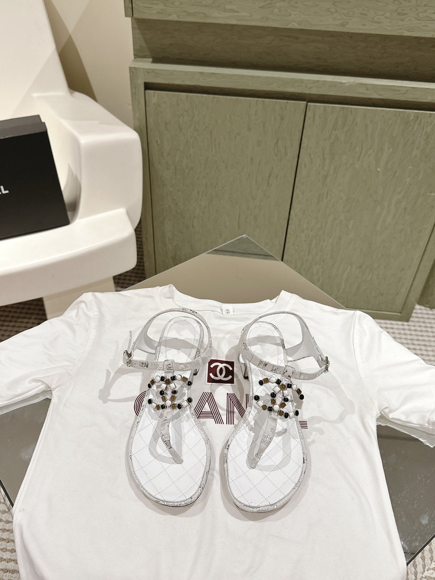 cc sandal 45 white lambskin