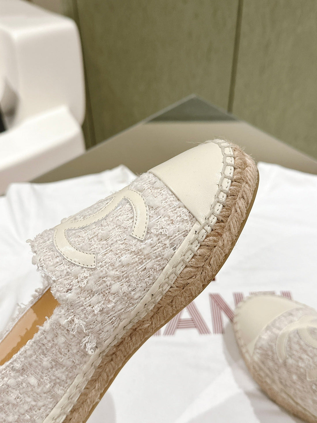 espadrilles grey tweed white calfskin