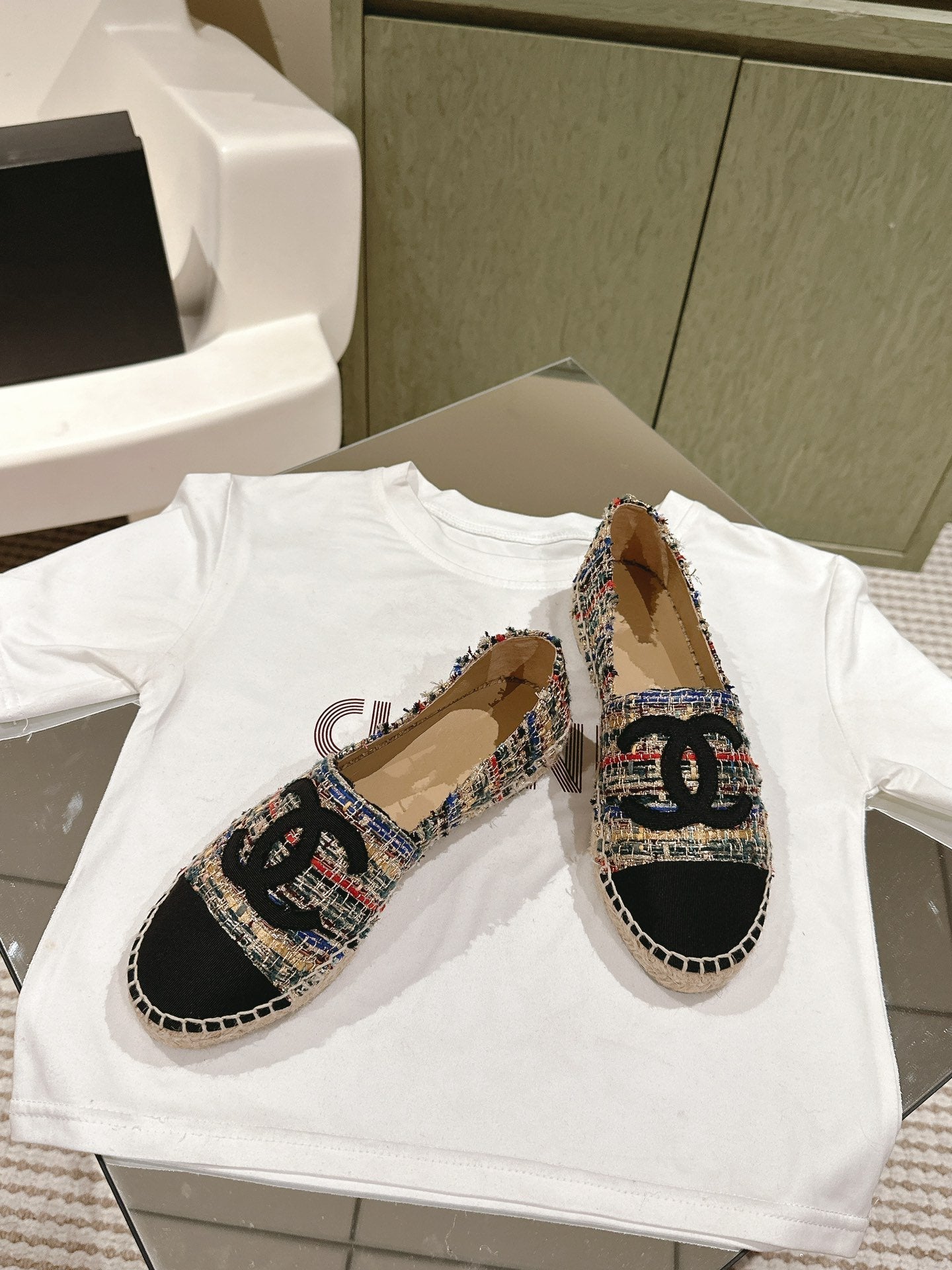 espadrilles multicolor tweed black canvas