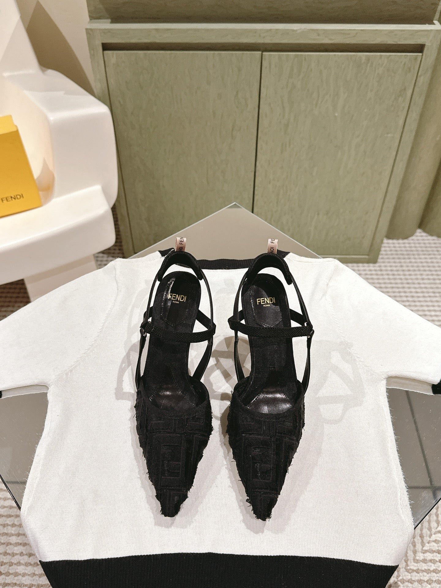 FENDI COLIBRÃŒ HIGH-HEELED SLINGBACKS 75MM IN BLACK FABRIC