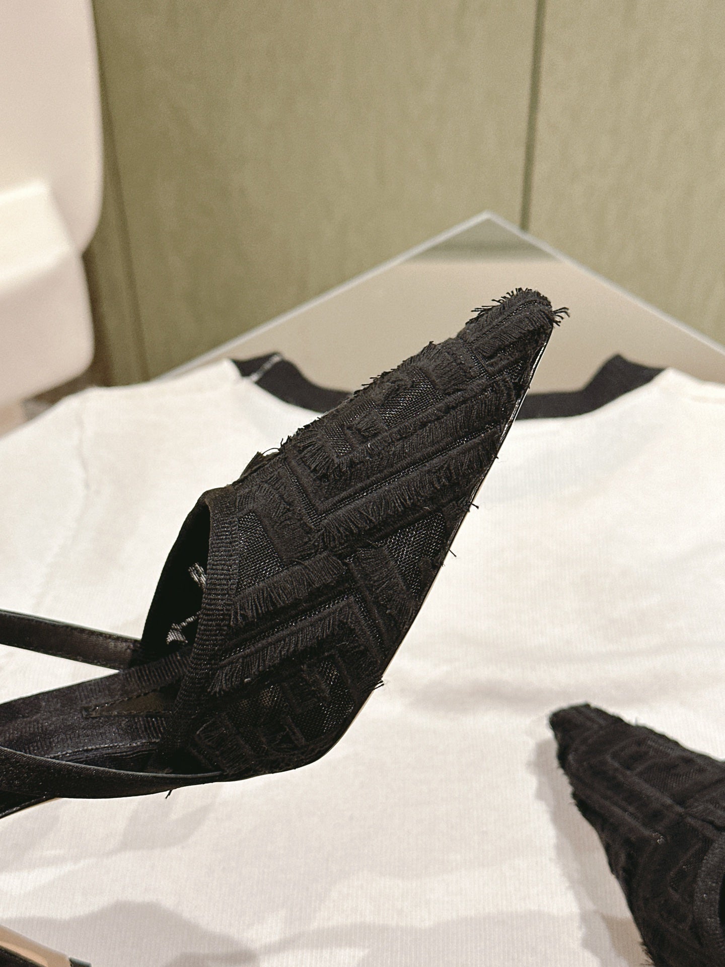 FENDI COLIBRÃŒ HIGH-HEELED SLINGBACKS 75MM IN BLACK FABRIC