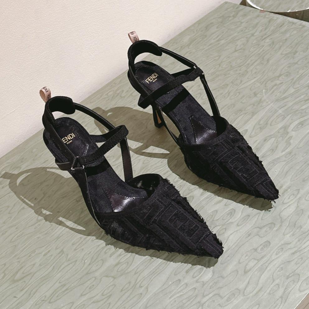 FENDI COLIBRÃŒ HIGH-HEELED SLINGBACKS 75MM IN BLACK FABRIC