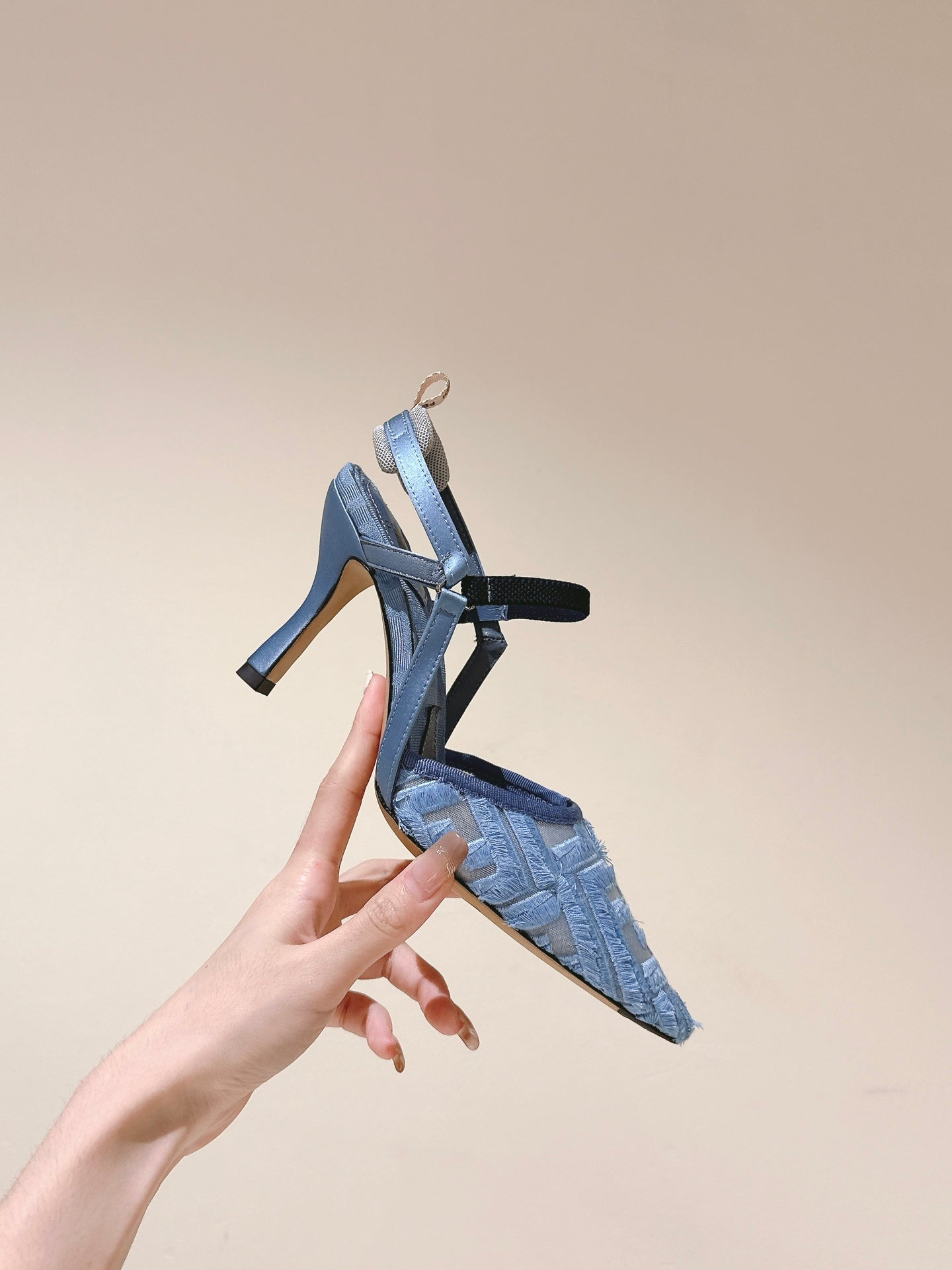FENDI COLIBRÃŒ HIGH-HEELED SLINGBACKS 75MM IN SKY BLUE FABRIC