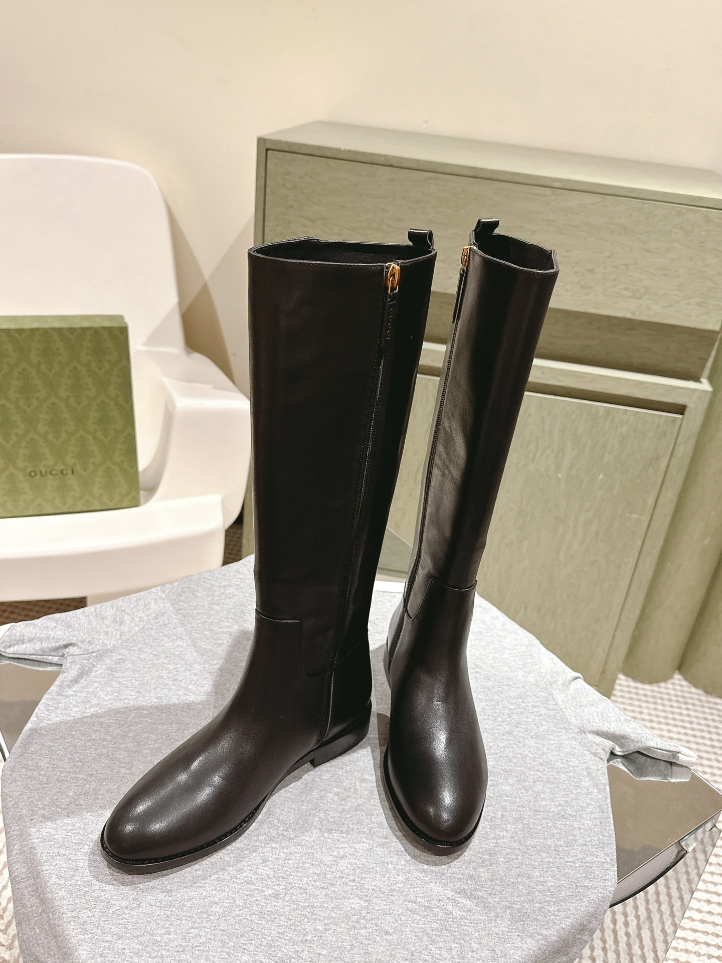 Gucci Button Boots Black Sheepskin 484875