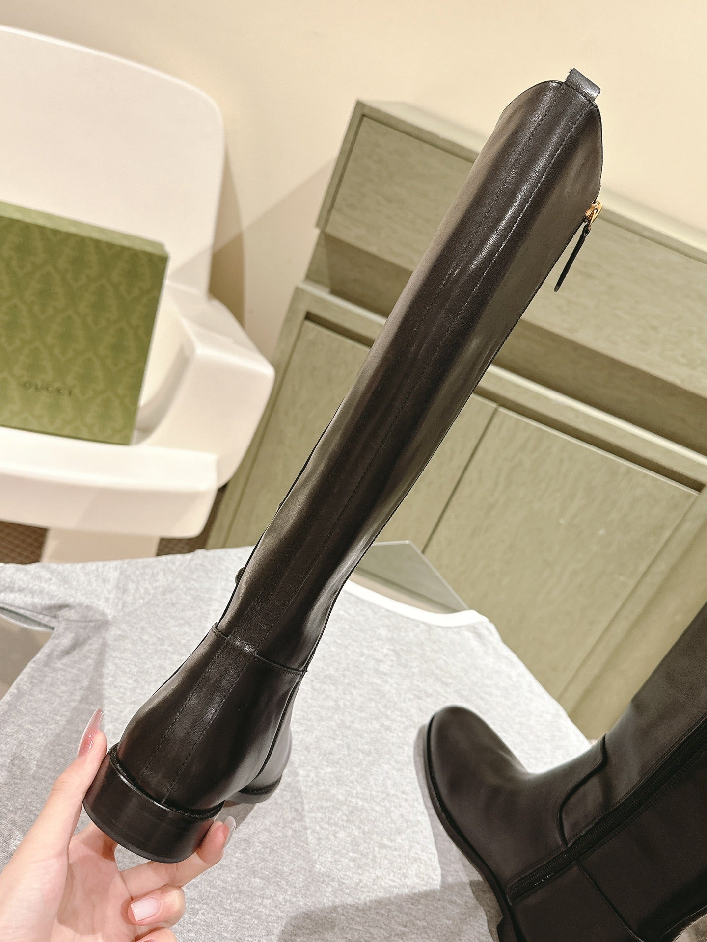 Gucci Button Boots Black Sheepskin 484875