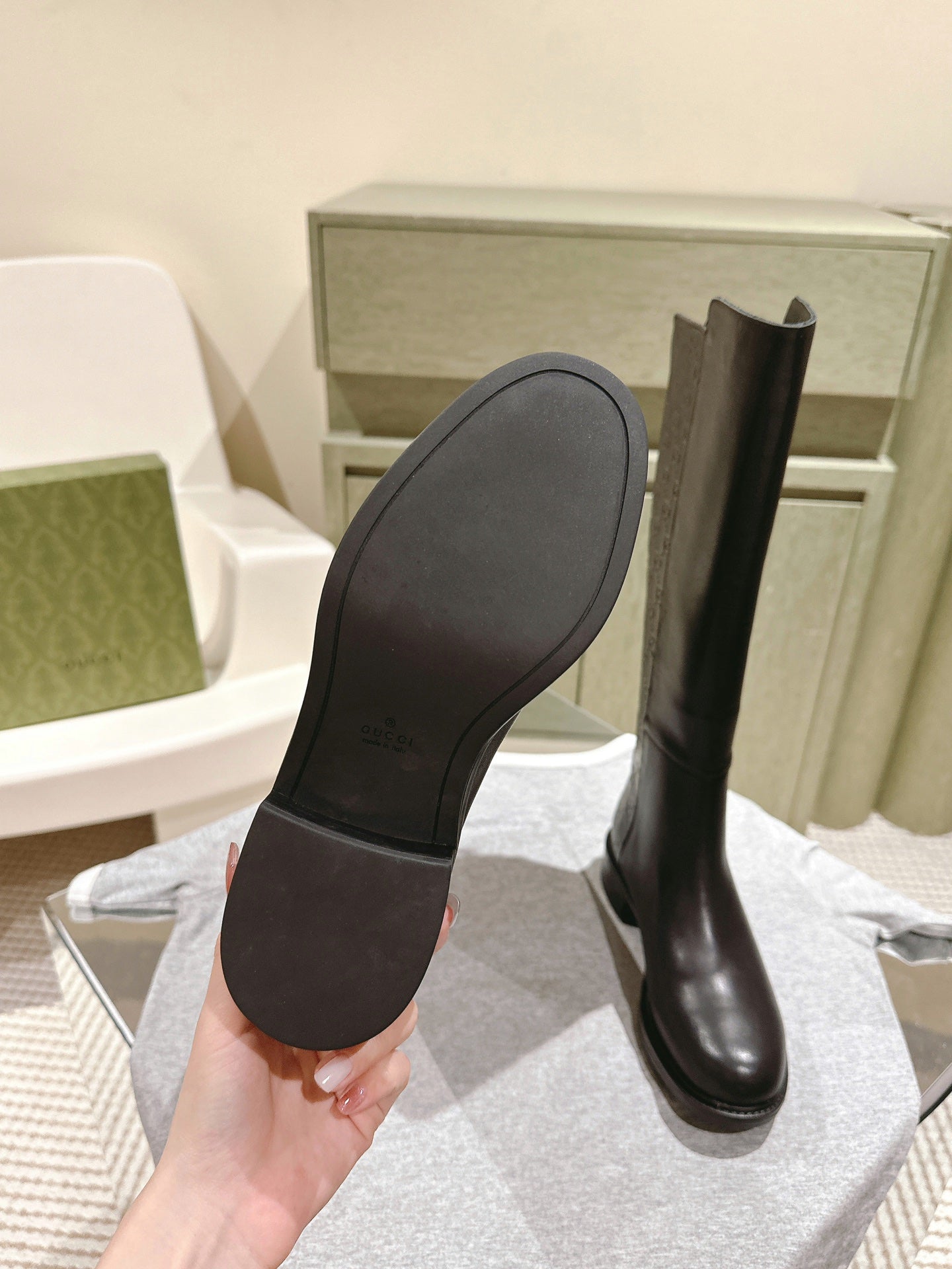 Gucci Riding Long Boot Black Sheepskin 484877