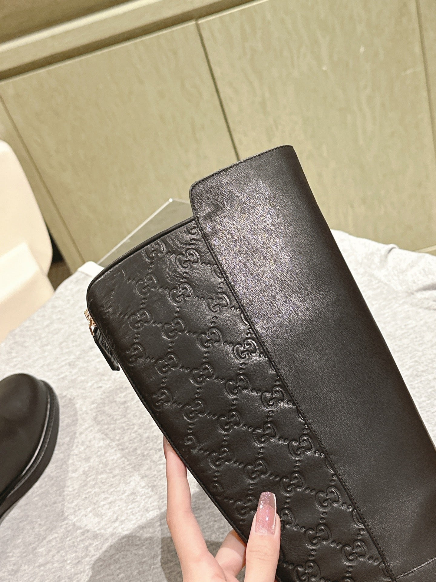 Gucci Riding Long Boot Black Sheepskin 484877