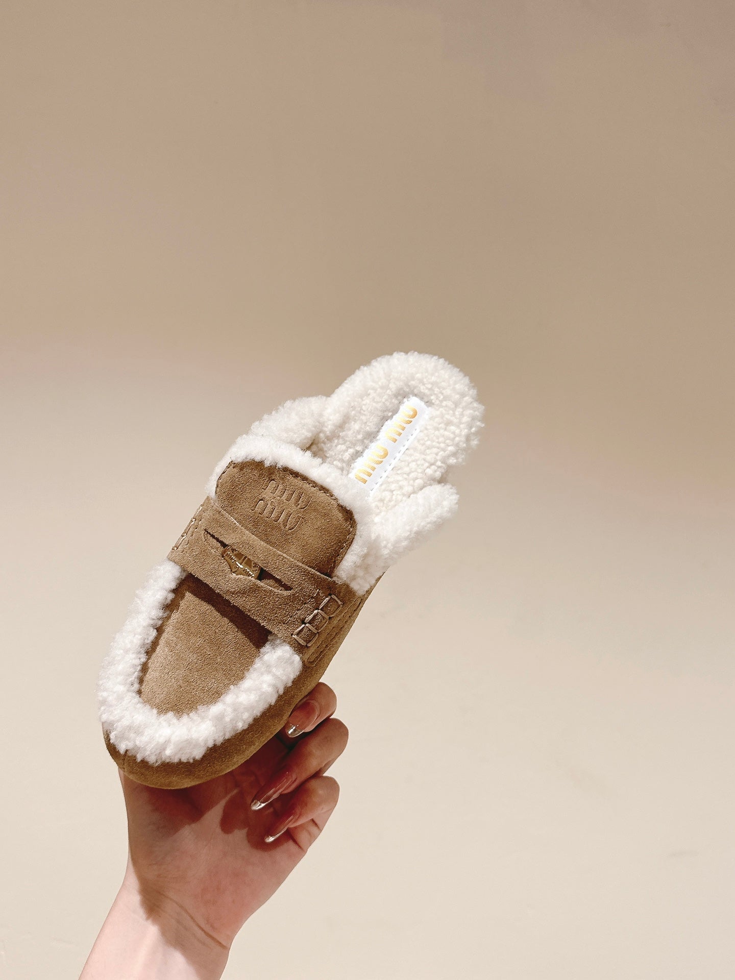 Miu Mule Half Fur Khaki Suede
