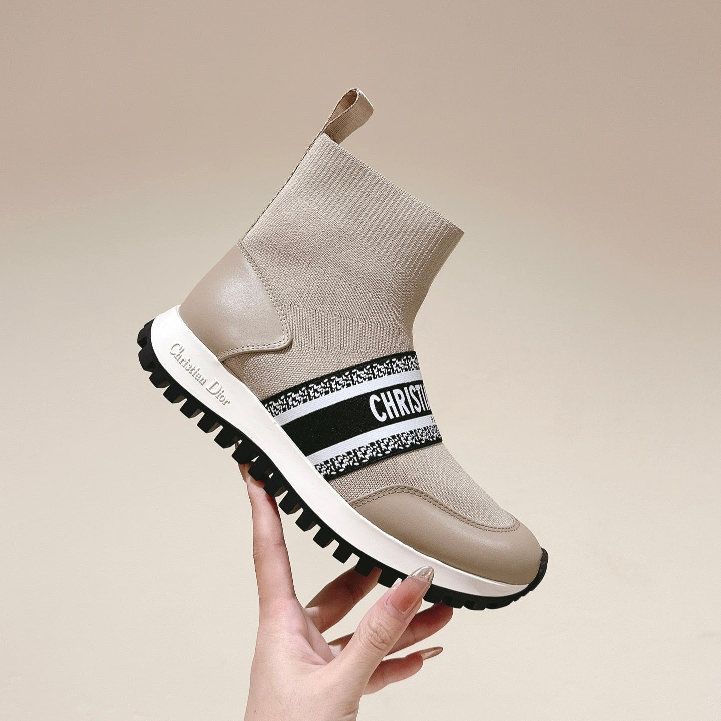 CD High-Top Sneaker 40mm Beige Stretch Wool And Lambskin