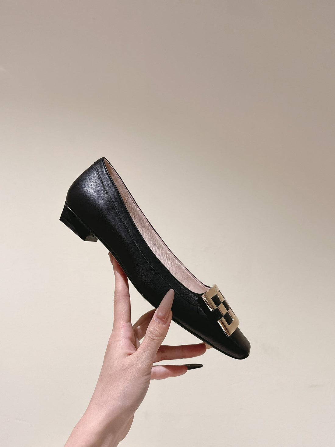 Viv 25 Jewel Flats Black Imported Cowhide 241905