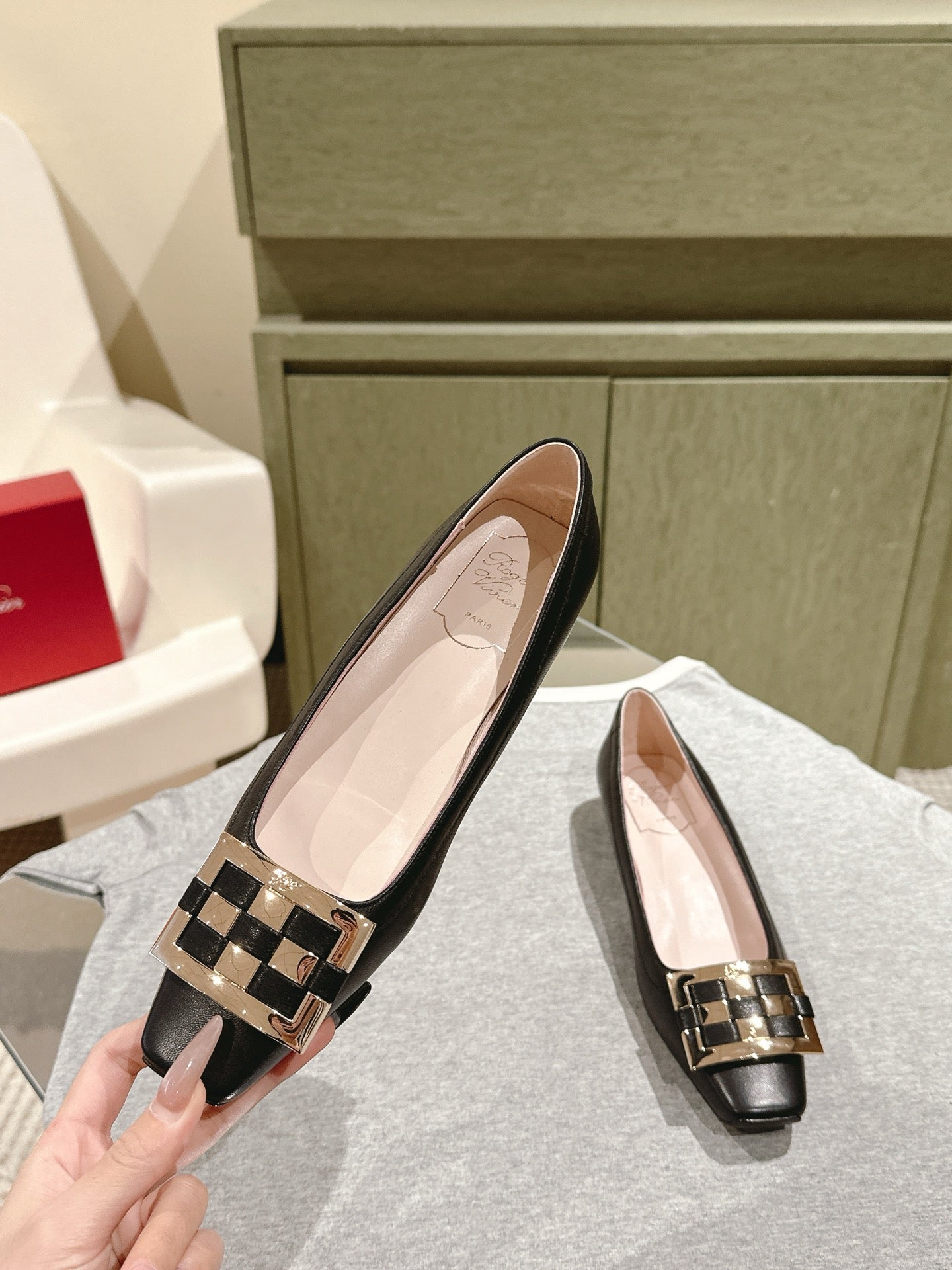 Viv 25 Jewel Flats Black Imported Cowhide 241905