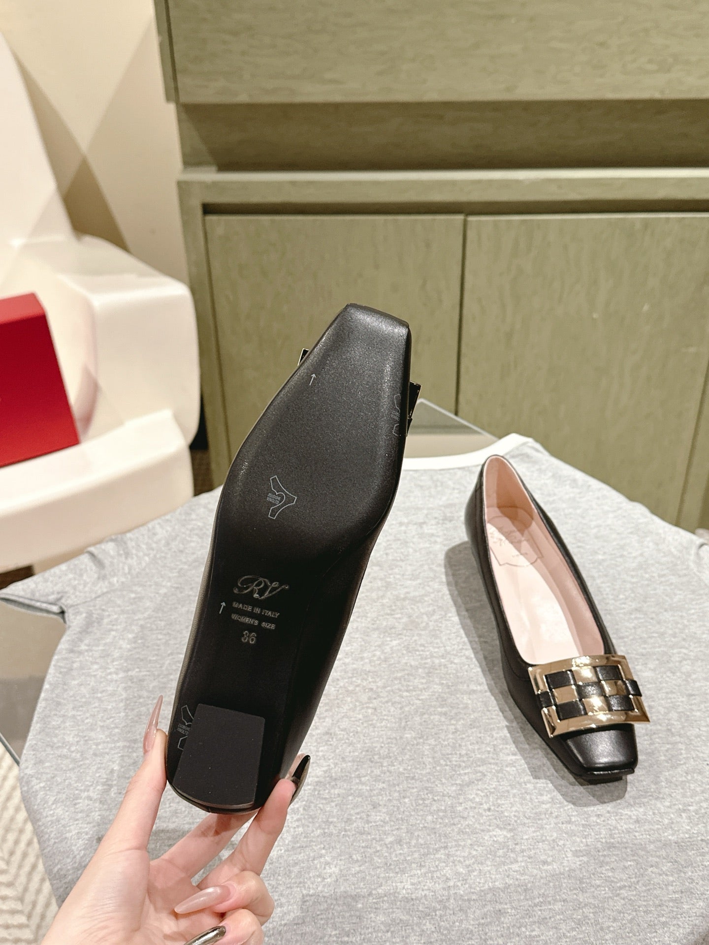 Viv 25 Jewel Flats Black Imported Cowhide 241905