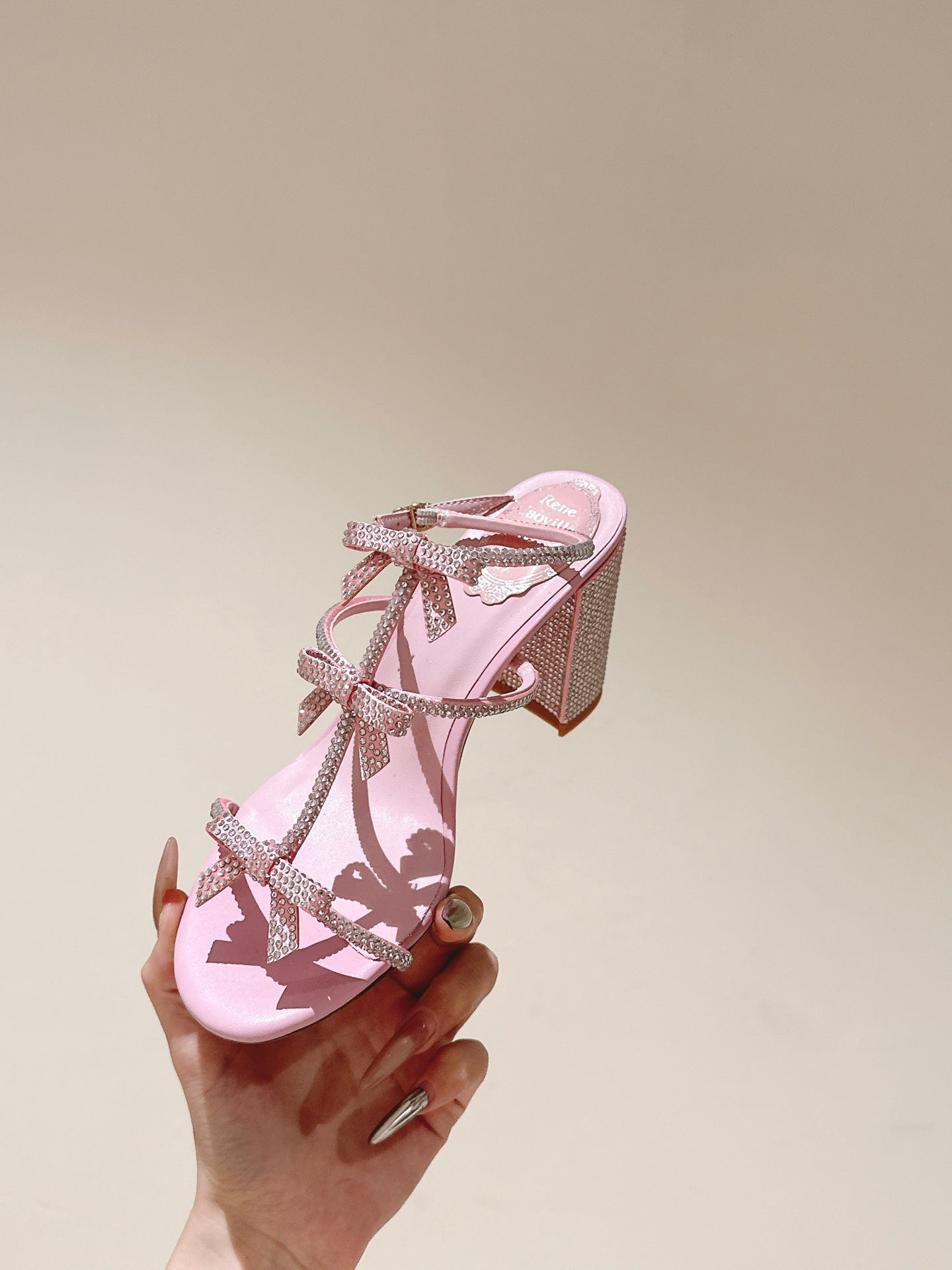 RC 25 Add Bow Diamond High Heeled Pink Silk Rhinestones 268071