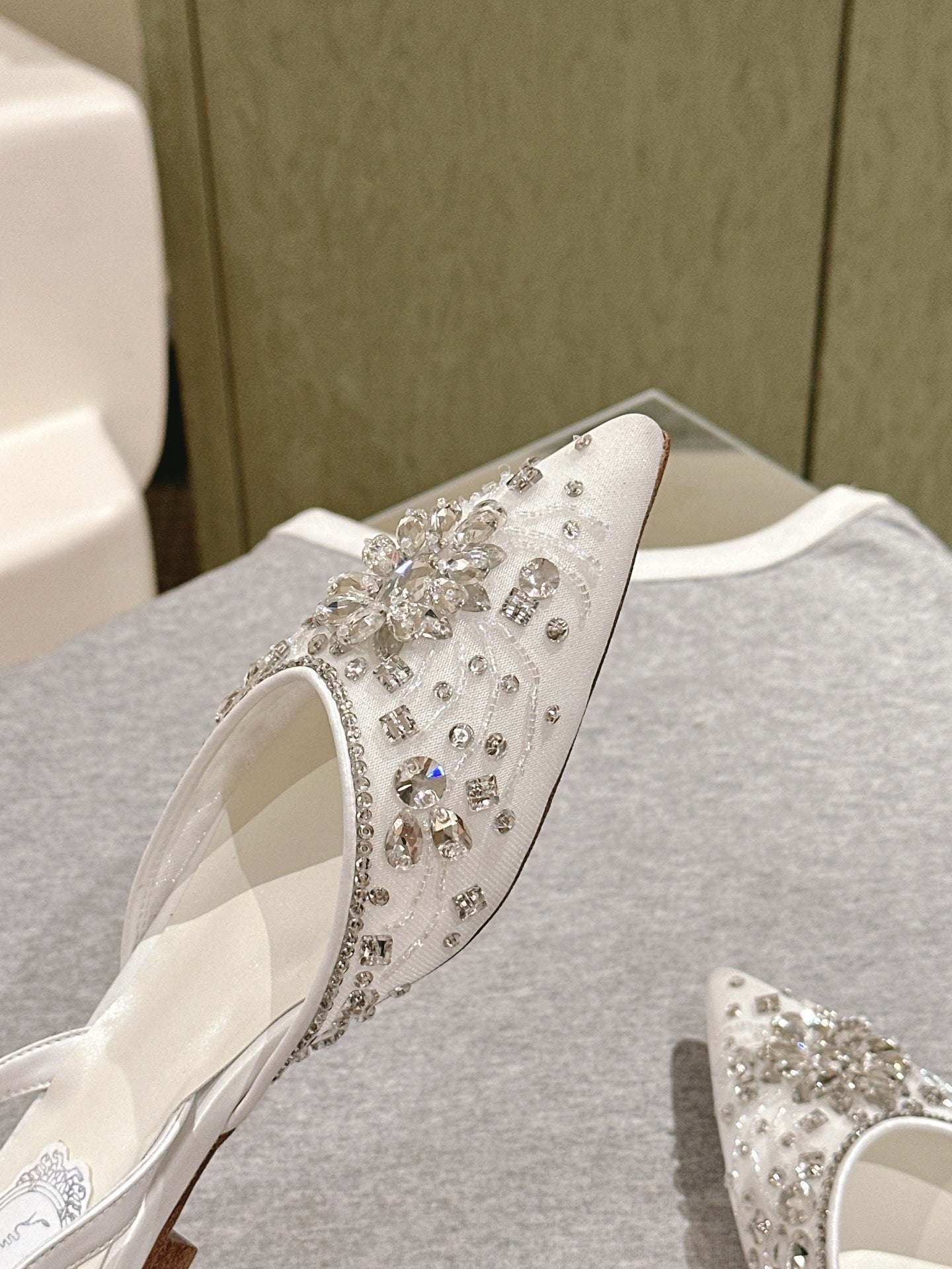 RC 25C Slingback Flat Shoe White Silk Rhinestones 268075