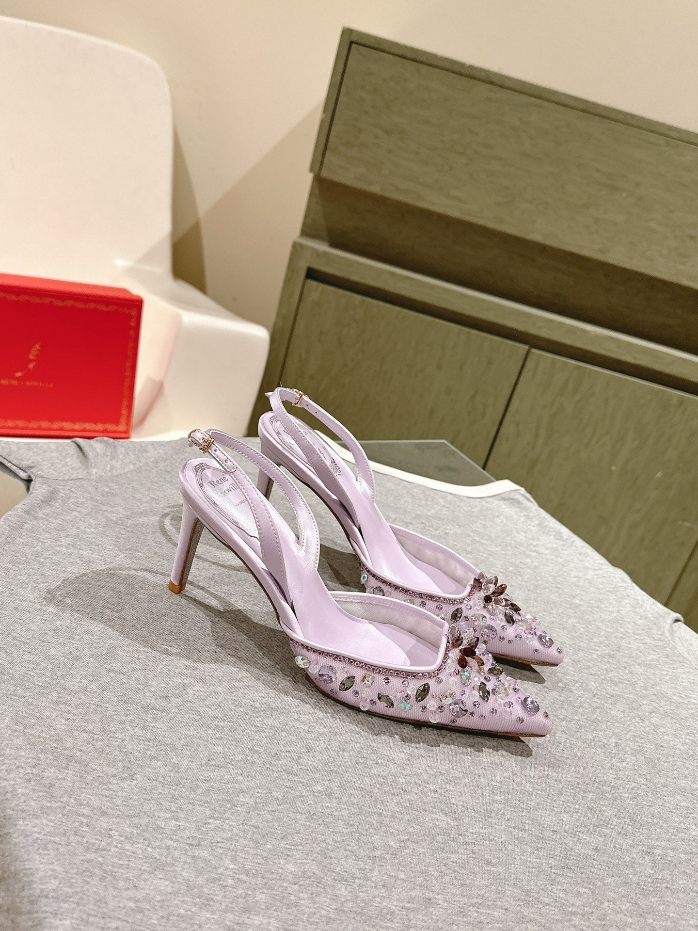 RC 25C Slingback Diamond High Heeled Purple Silk Rhinestones 268076