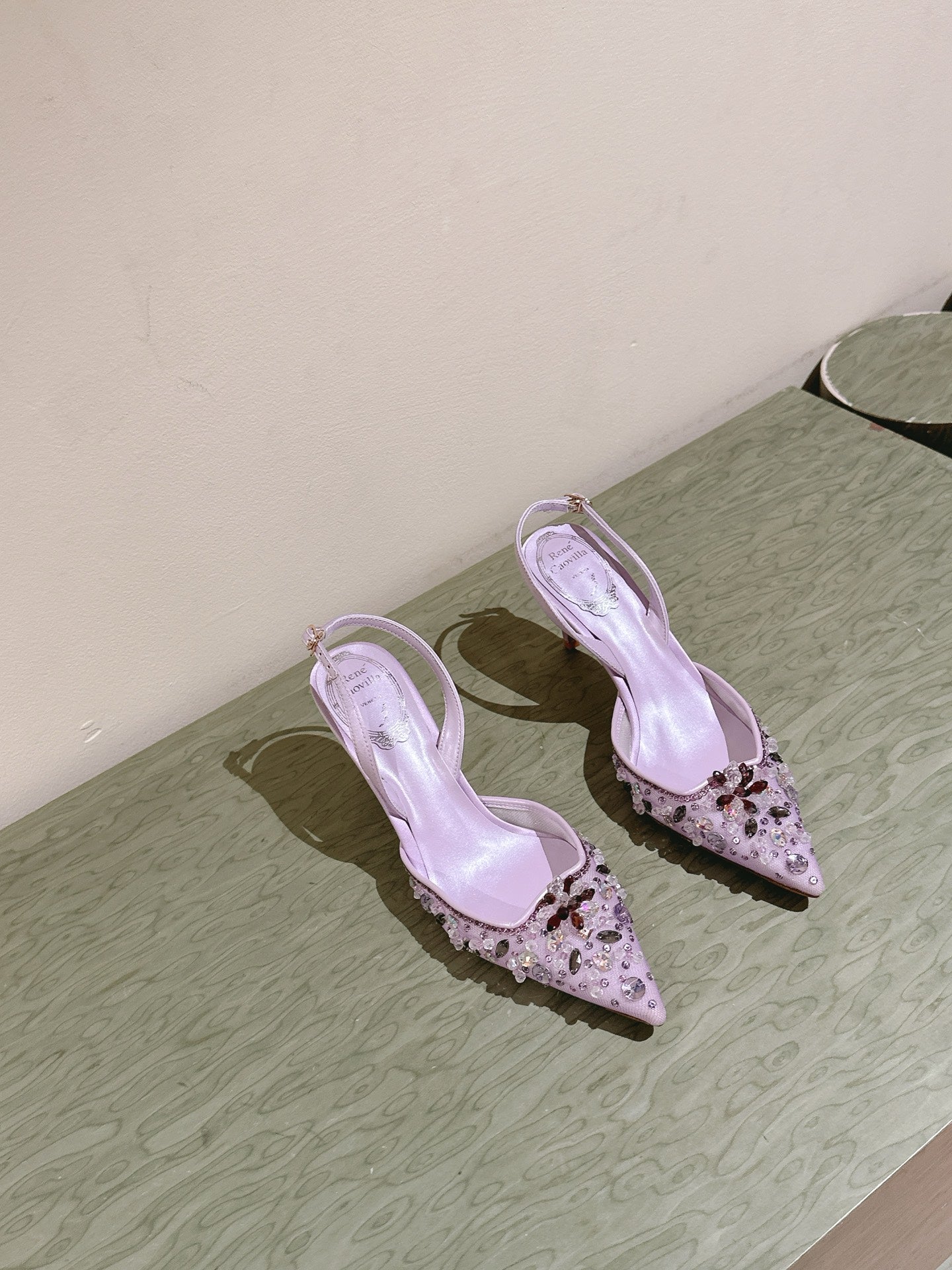 RC 25C Slingback Diamond High Heeled Purple Silk Rhinestones 268076