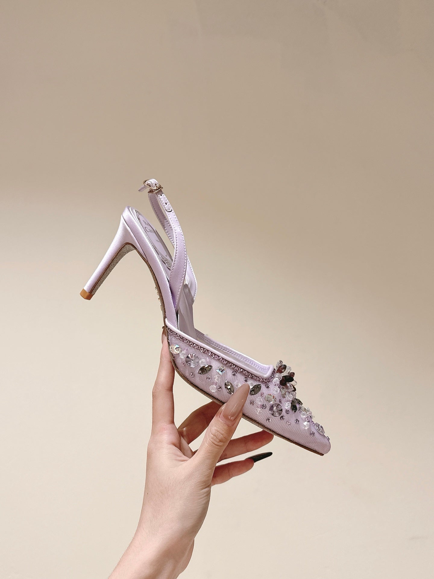 RC 25C Slingback Diamond High Heeled Purple Silk Rhinestones 268076
