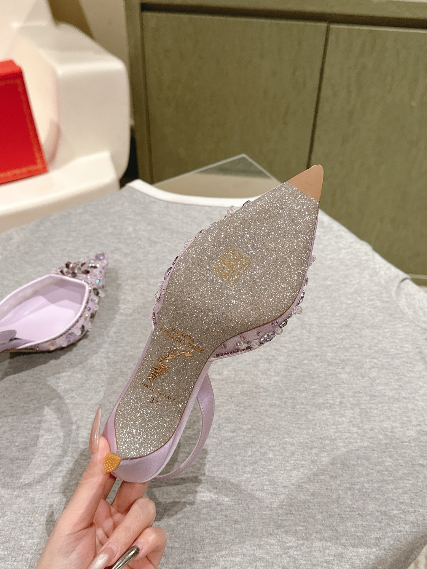 RC 25C Slingback Diamond High Heeled Purple Silk Rhinestones 268076