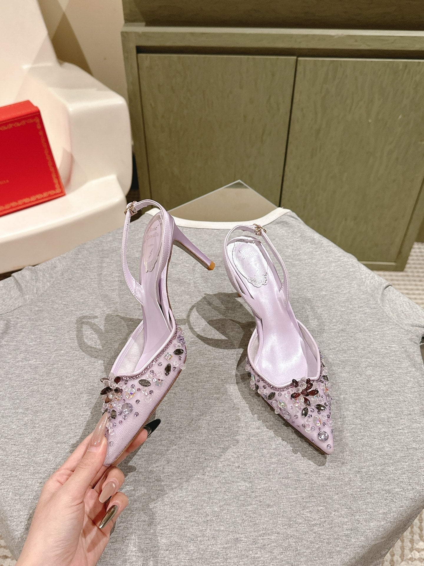 RC 25C Slingback Diamond High Heeled Purple Silk Rhinestones 268076