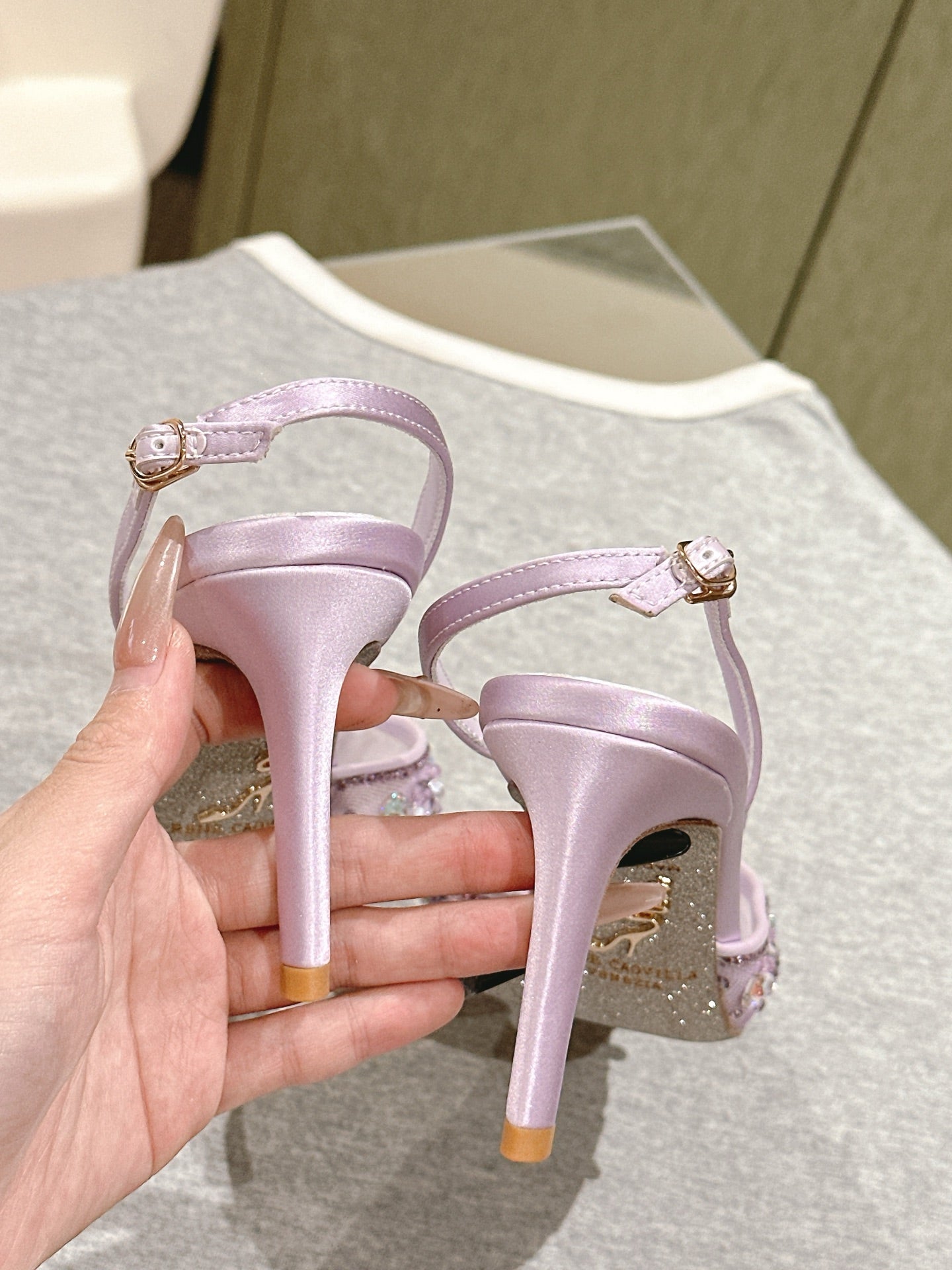 RC 25C Slingback Diamond High Heeled Purple Silk Rhinestones 268076
