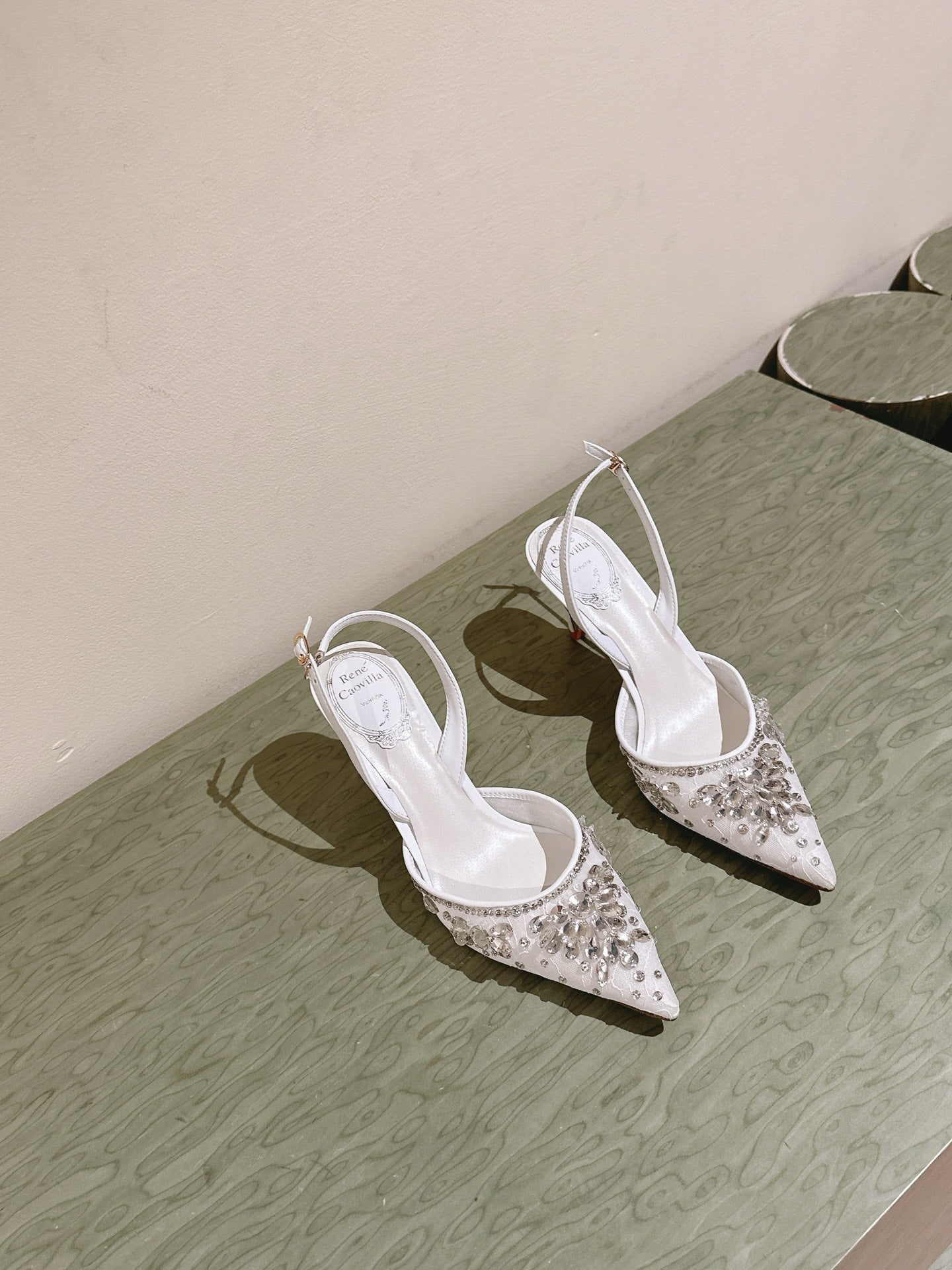 RC 25C Slingback Crystal High Heel 7.5cm White Silk Rhinestones 268080