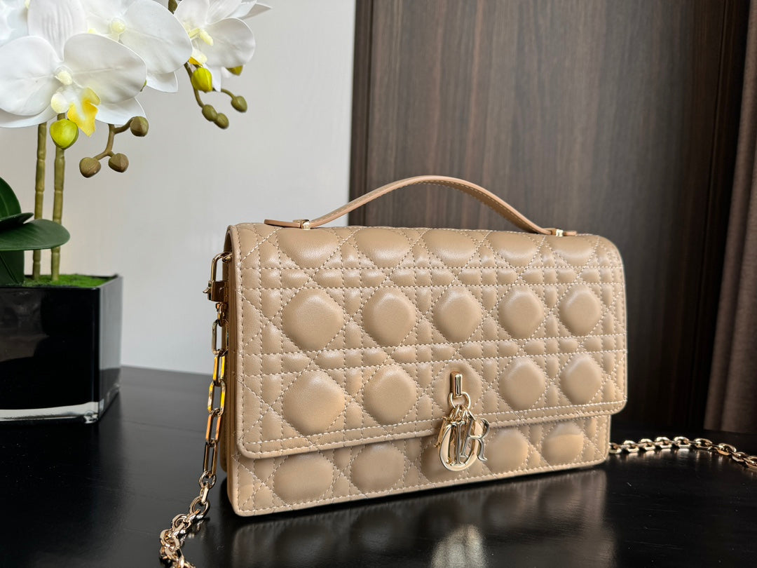 MY CD 24 TOP HANDLE BAG BEIGE LAMBSKIN