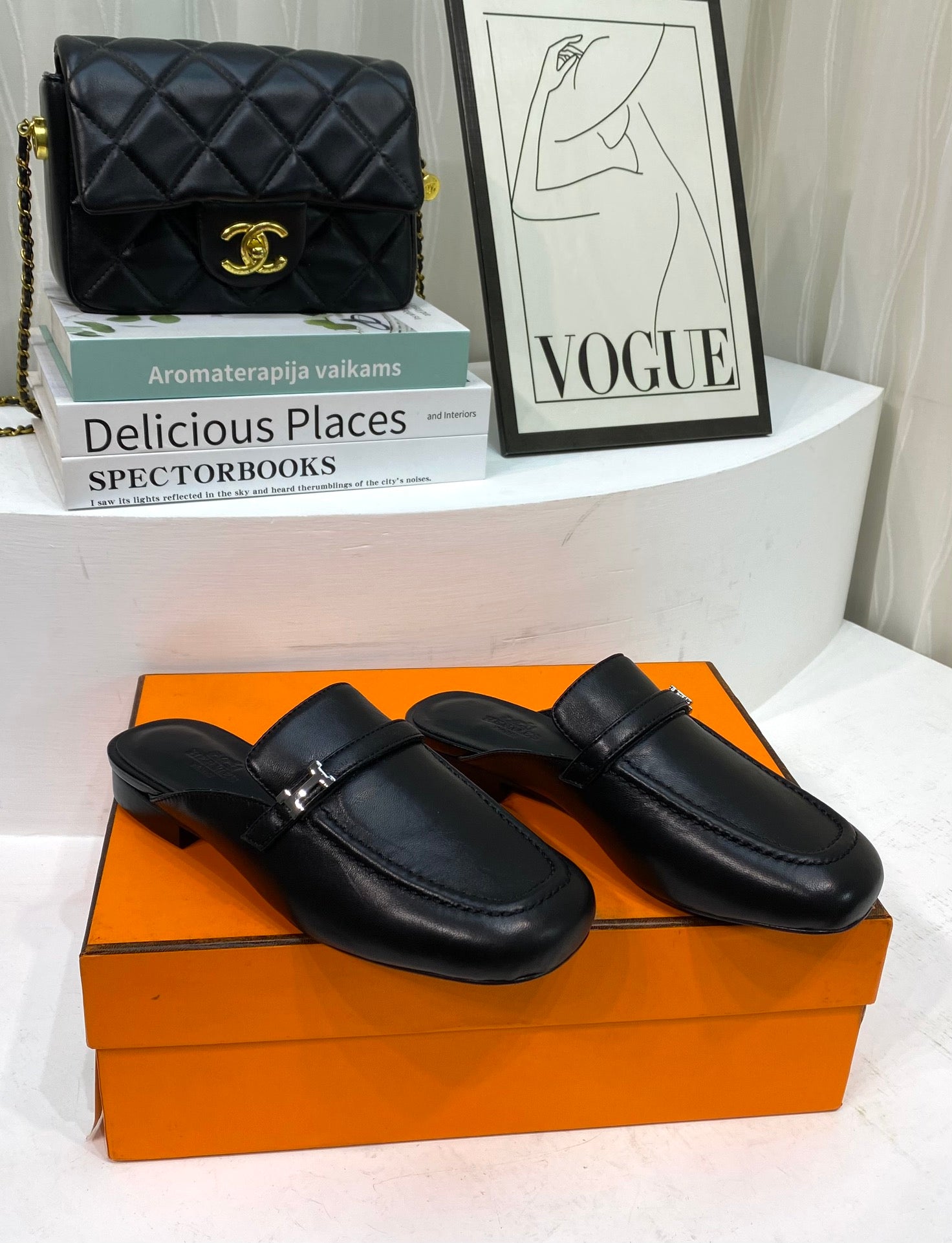 IENA MULE BLACK CALFSKIN