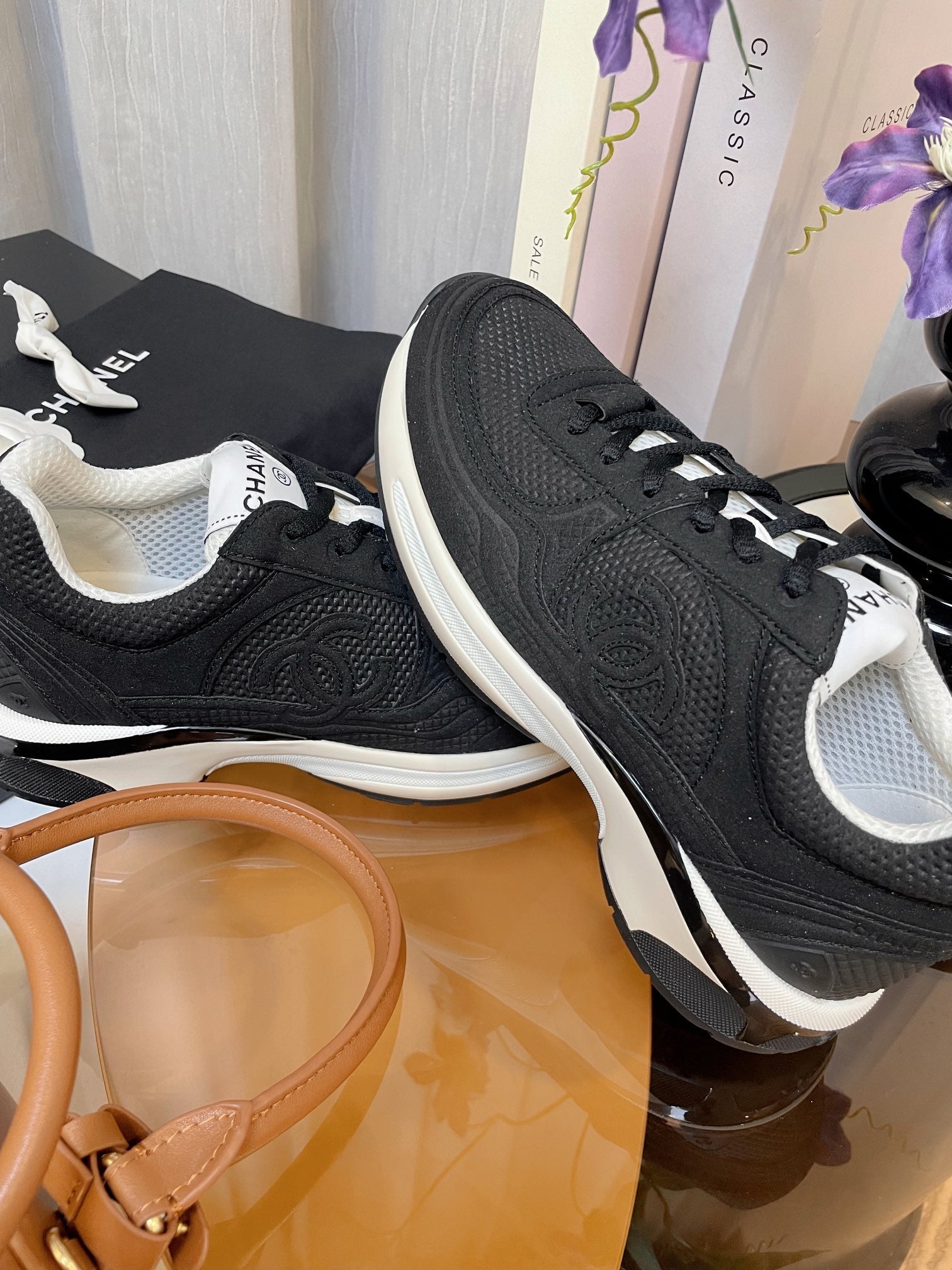 cc classic sneaker black fabric calfskin